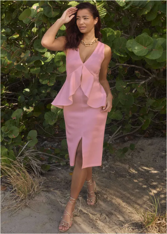 Peplum V-Neck Dress - Polignac sold by VENUS