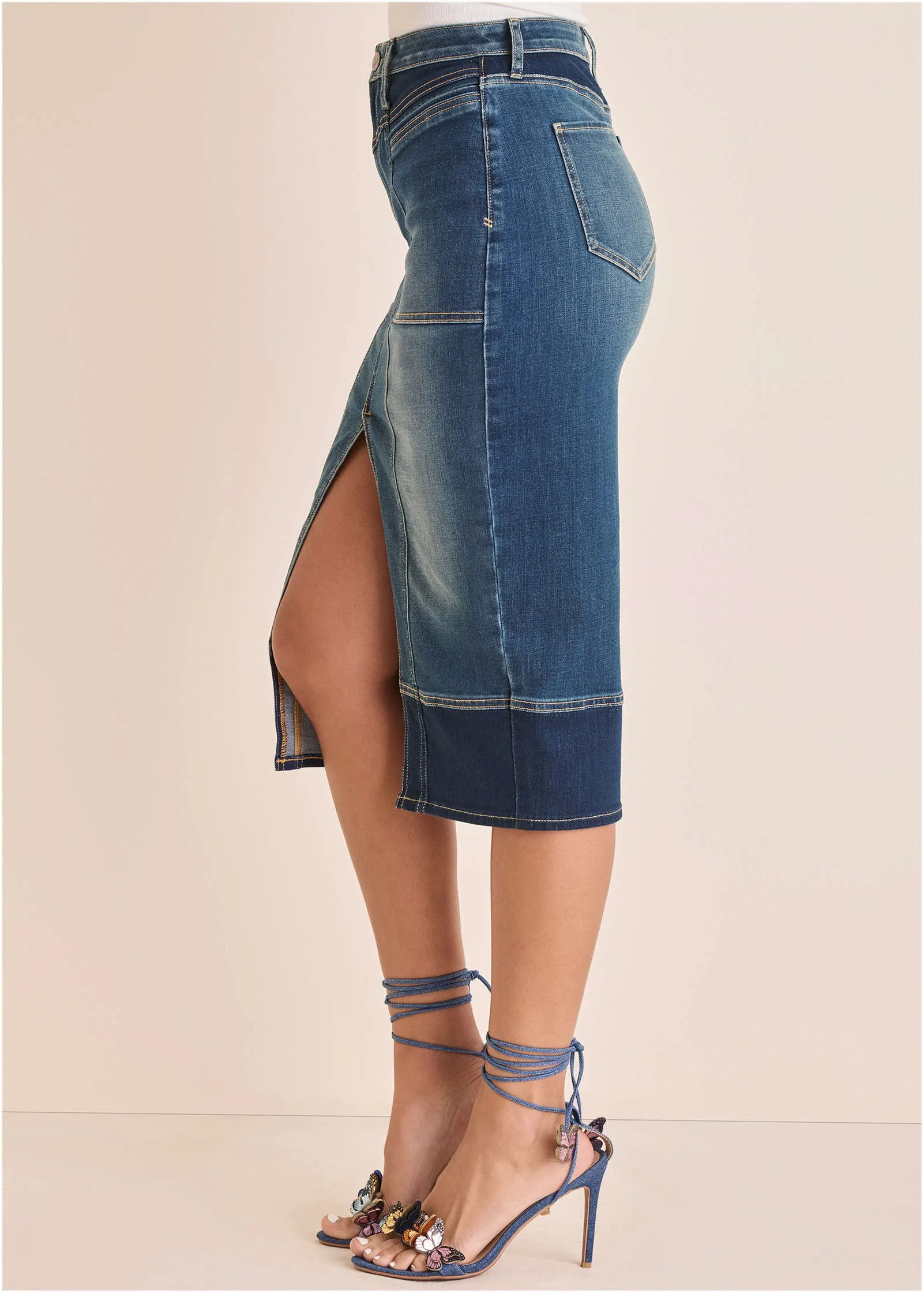Denim Midi Skirt - Medium & Dark Wash sold by VENUS product image thumbnail 4