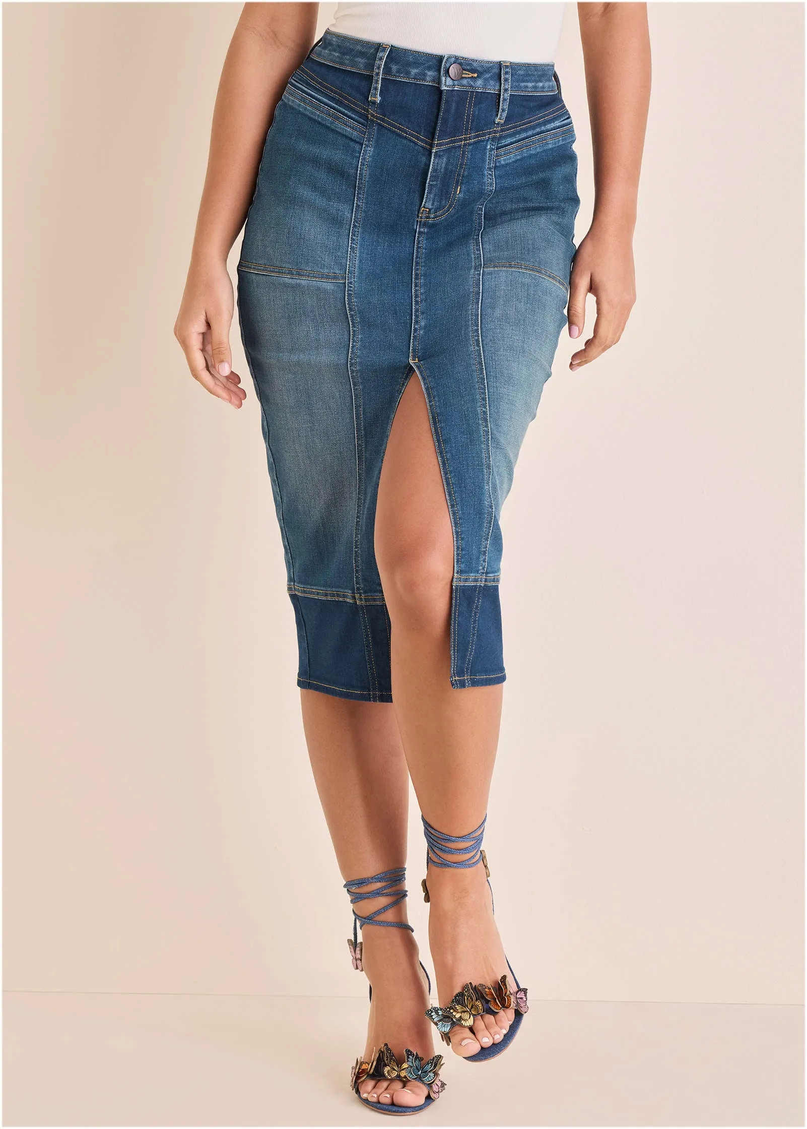 Denim Midi Skirt - Medium & Dark Wash sold by VENUS product image thumbnail 2