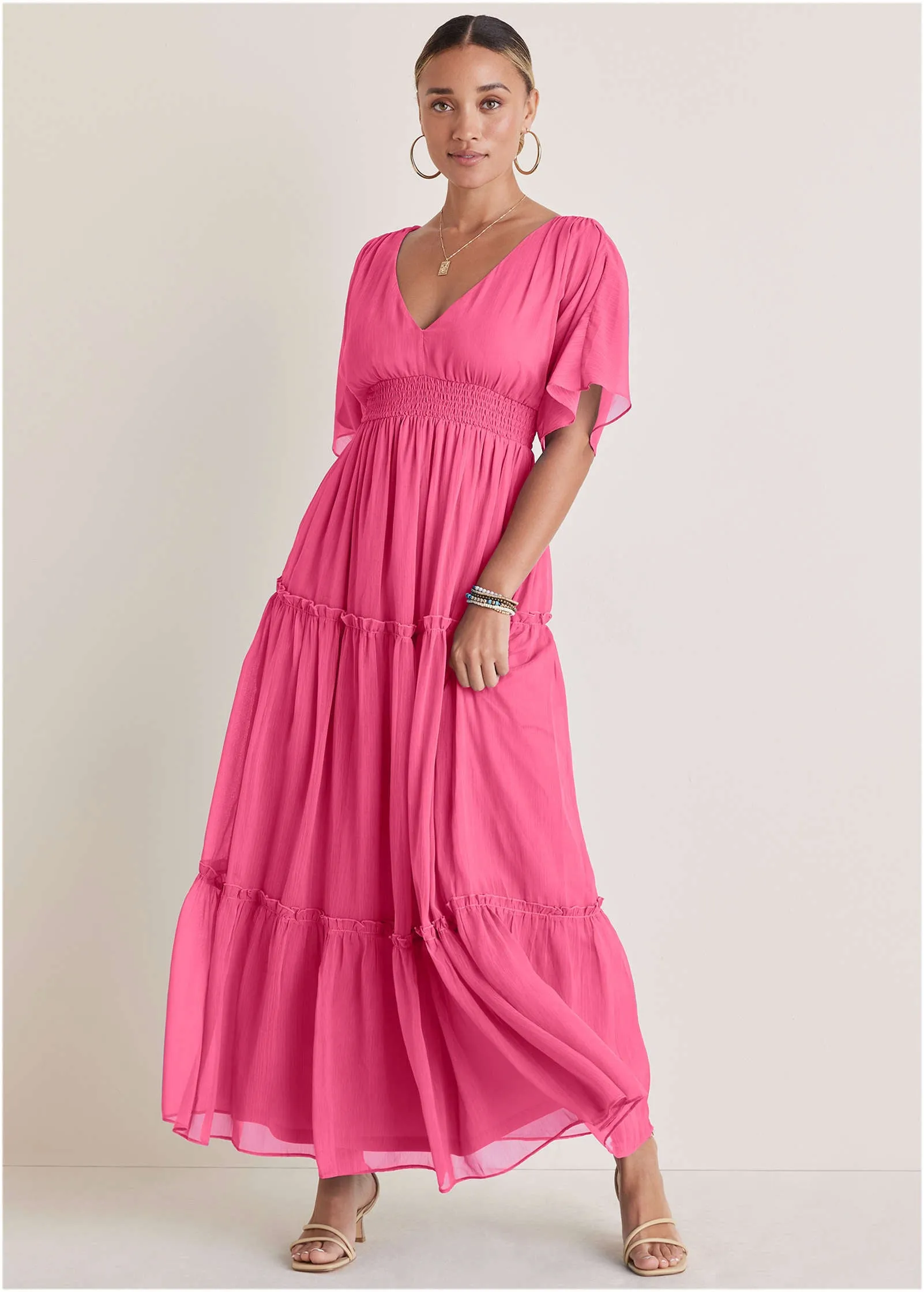 Flutter Sleeve Maxi Dress - Hot Pink sold by VENUS