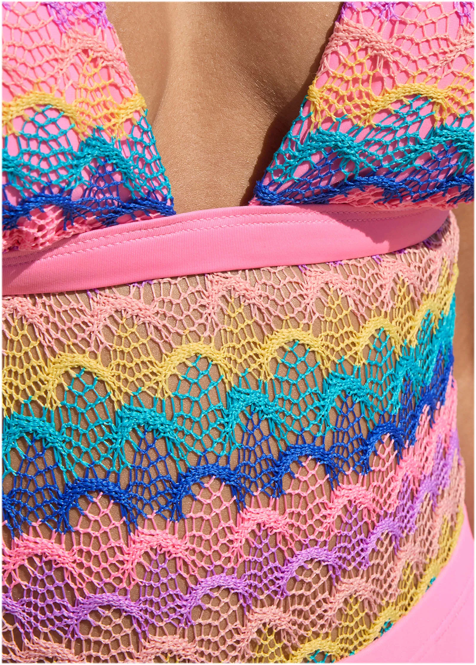 Crochet Open Back One-Piece - Pink Multi sold by VENUS product image thumbnail 3