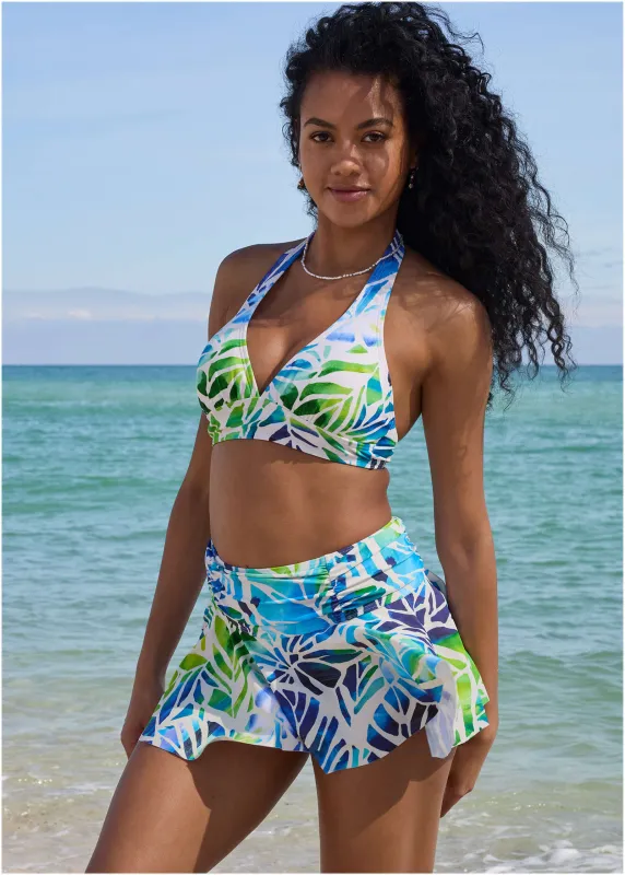 Rio Swim Skirt - Ombre Block Leaves sold by VENUS