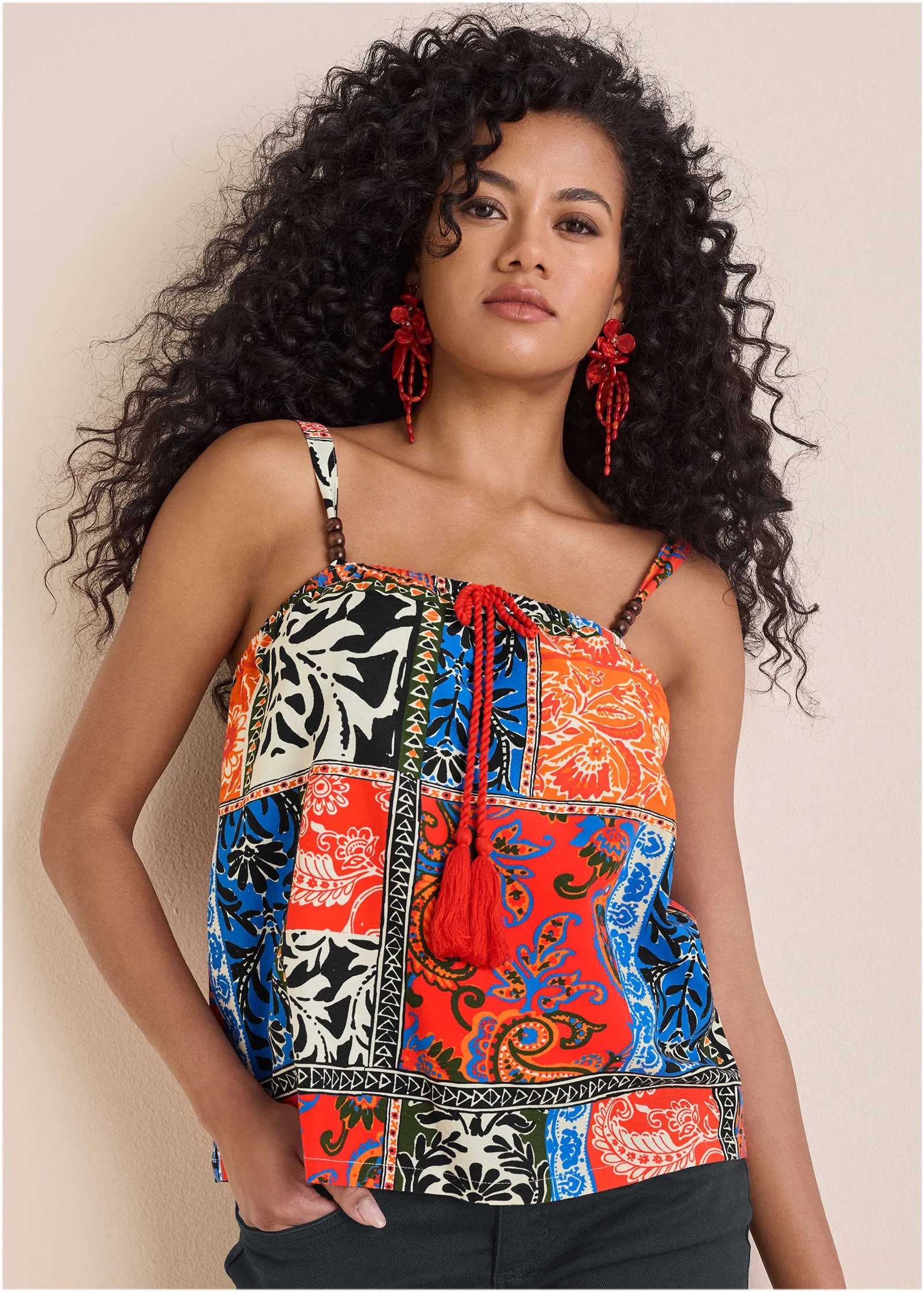 Printed Linen Tank - Tamarini Garden Tile sold by VENUS