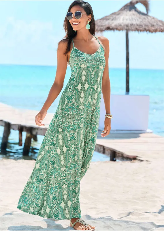 Strappy Back Printed Maxi - Green & Off White sold by VENUS