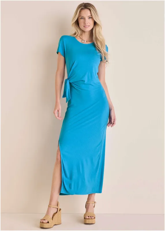 Tie Side Maxi Dress  - Blue sold by VENUS
