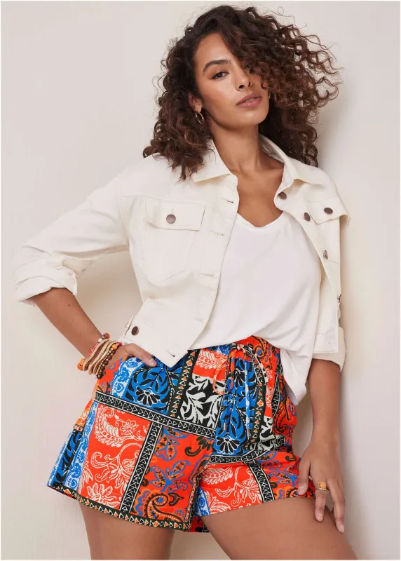 Cotton Linen Easy Shorts - Tamarini Garden Tile sold by VENUS