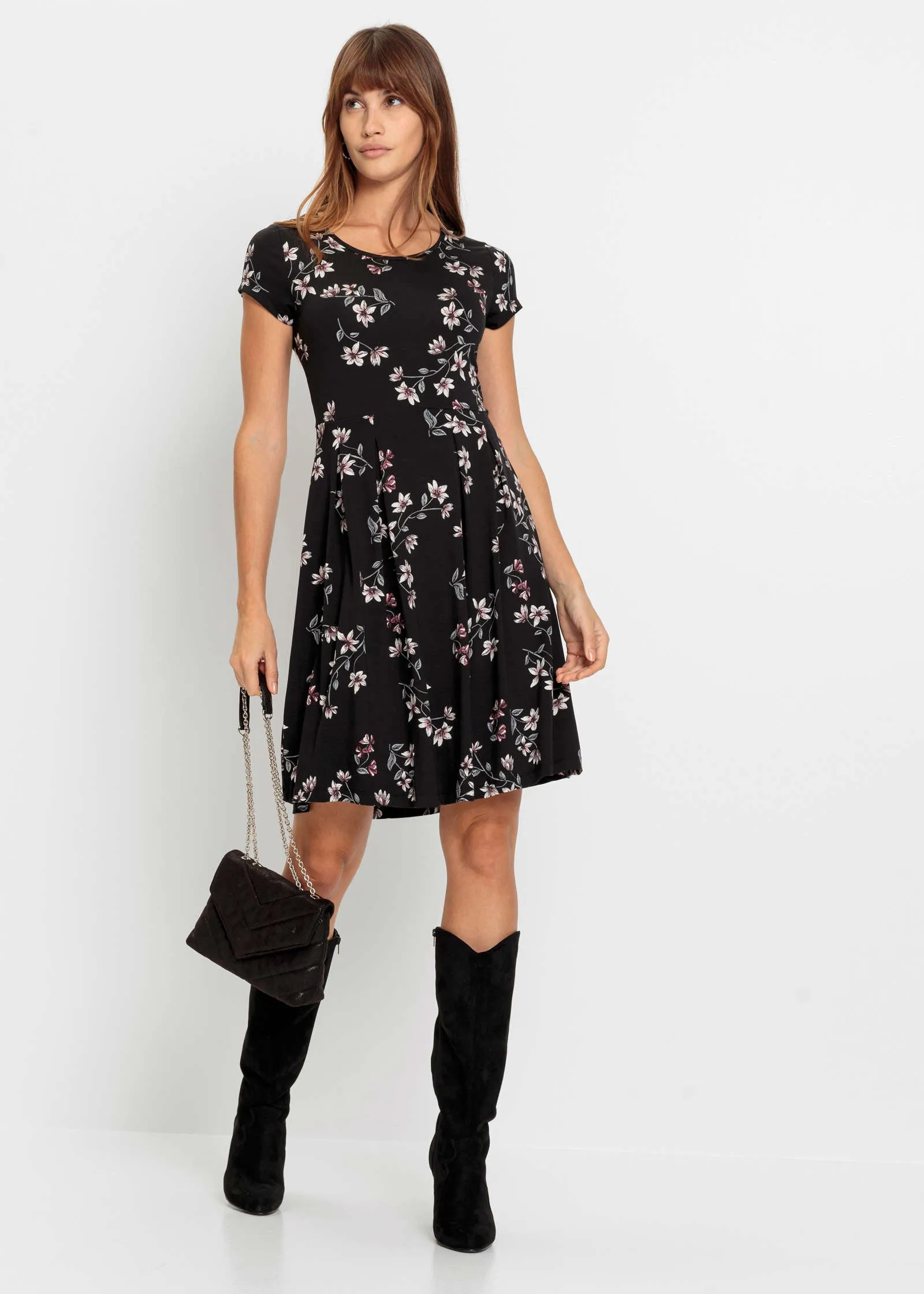 Pleated Mini Dress - Black Floral sold by VENUS