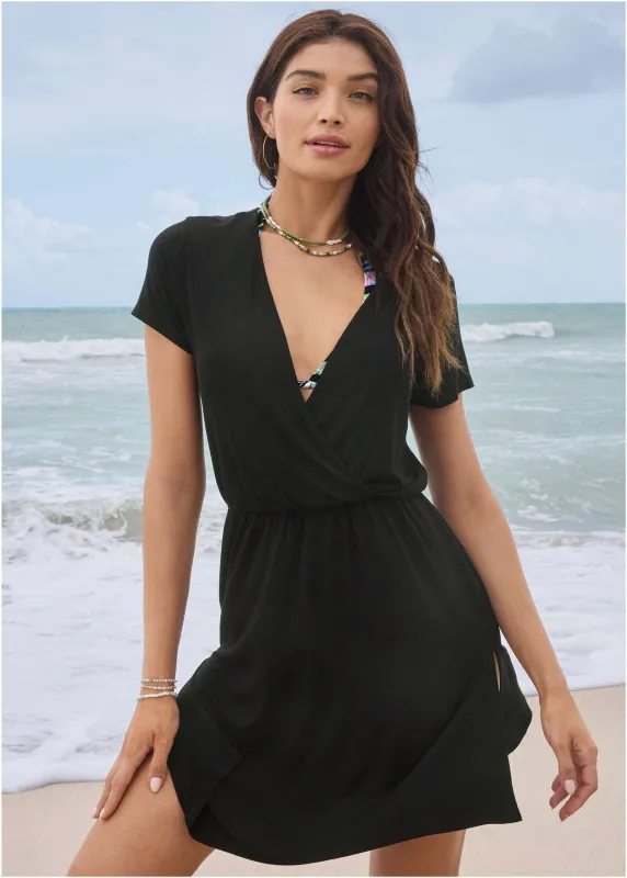 Short Sleeve Cover-Up Dress - Black sold by VENUS