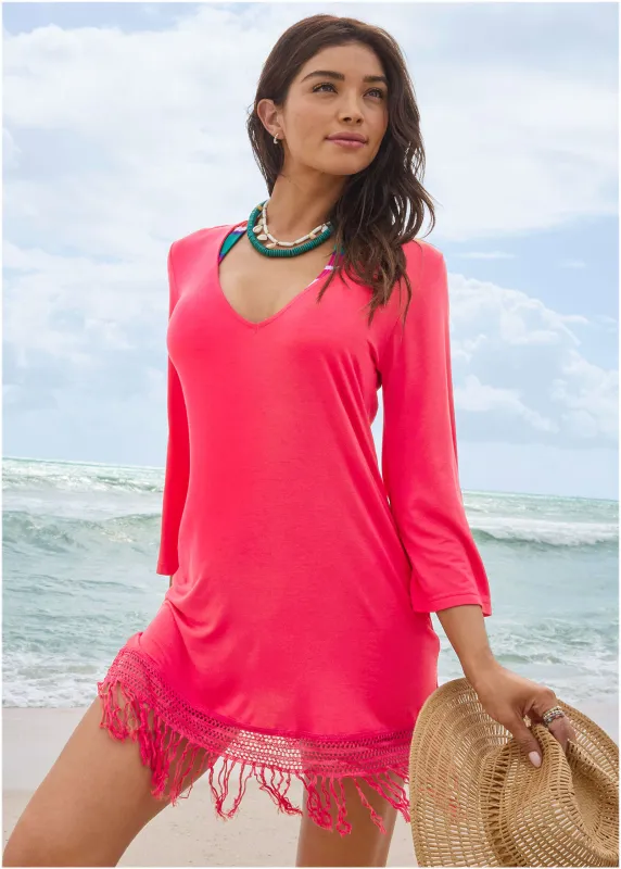 Knit Tunic Cover-Up Dress - Raspberry sold by VENUS