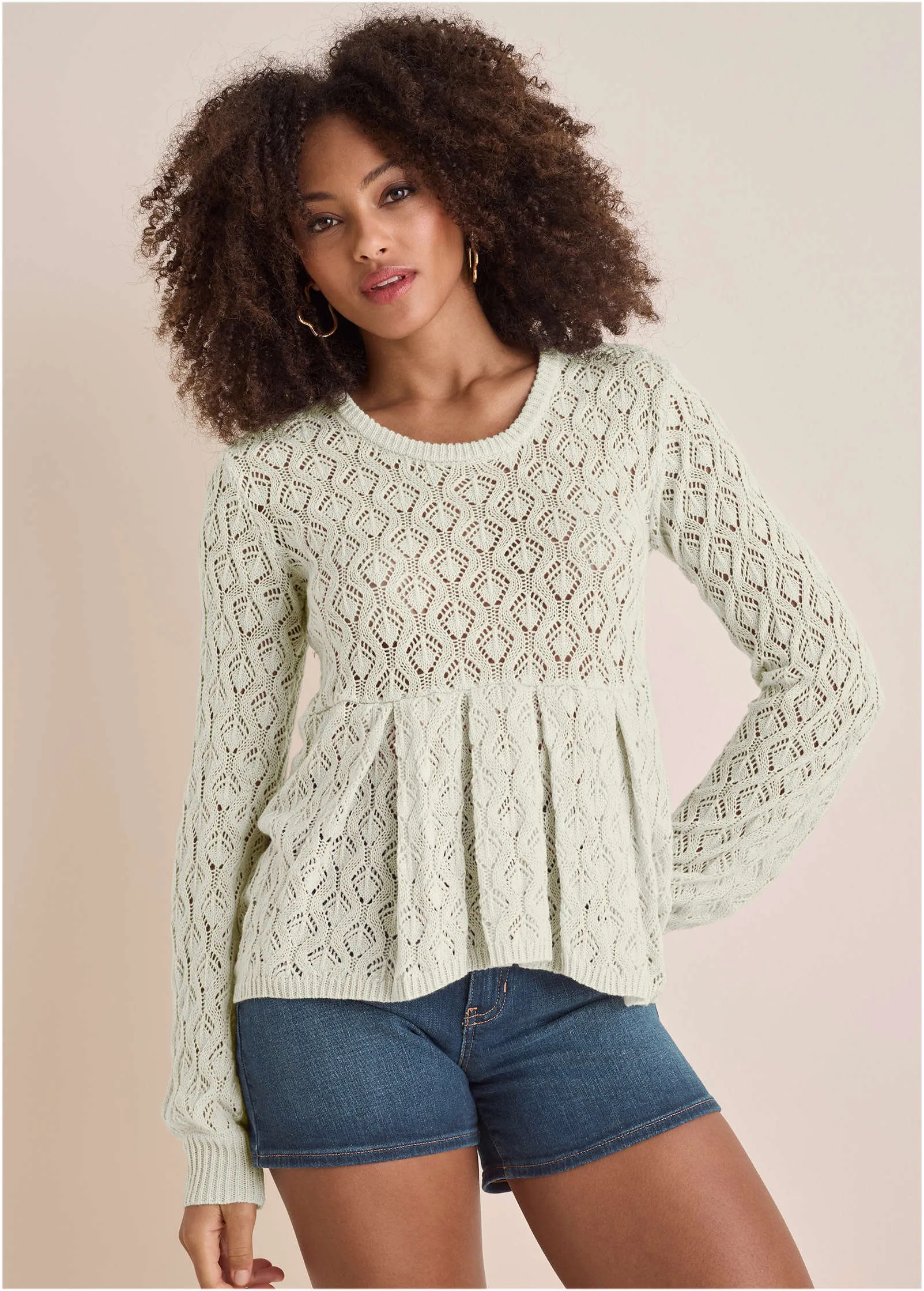 Pointelle Pullover - Beige sold by VENUS