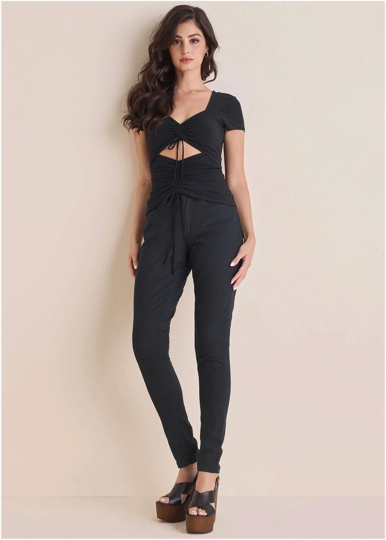 Ruched Tie-Front Top - Black sold by VENUS product image thumbnail 2