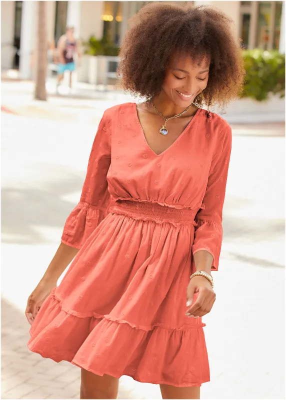 Ruffle Tiered Mini Dress - Burnt Orange sold by VENUS