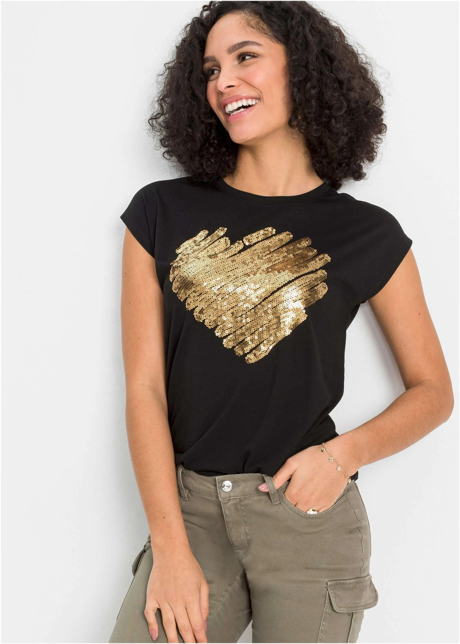 Sequin Heart T-Shirt - Black & Gold sold by VENUS