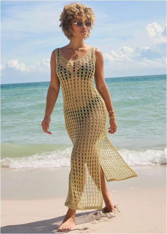 Metallic Crochet Coverup - Glittery Gold sold by VENUS