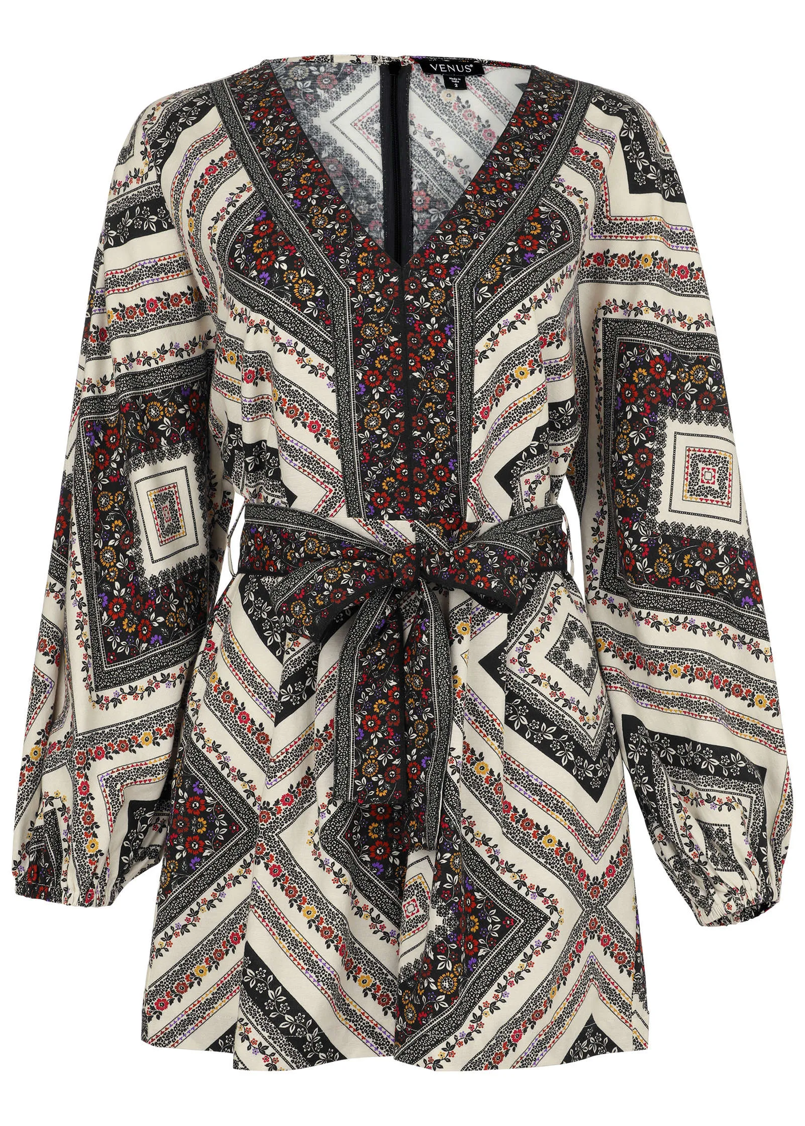 Linen Tie-Waist Romper - Summer Prairie Patchwork Floral sold by VENUS product image thumbnail 5