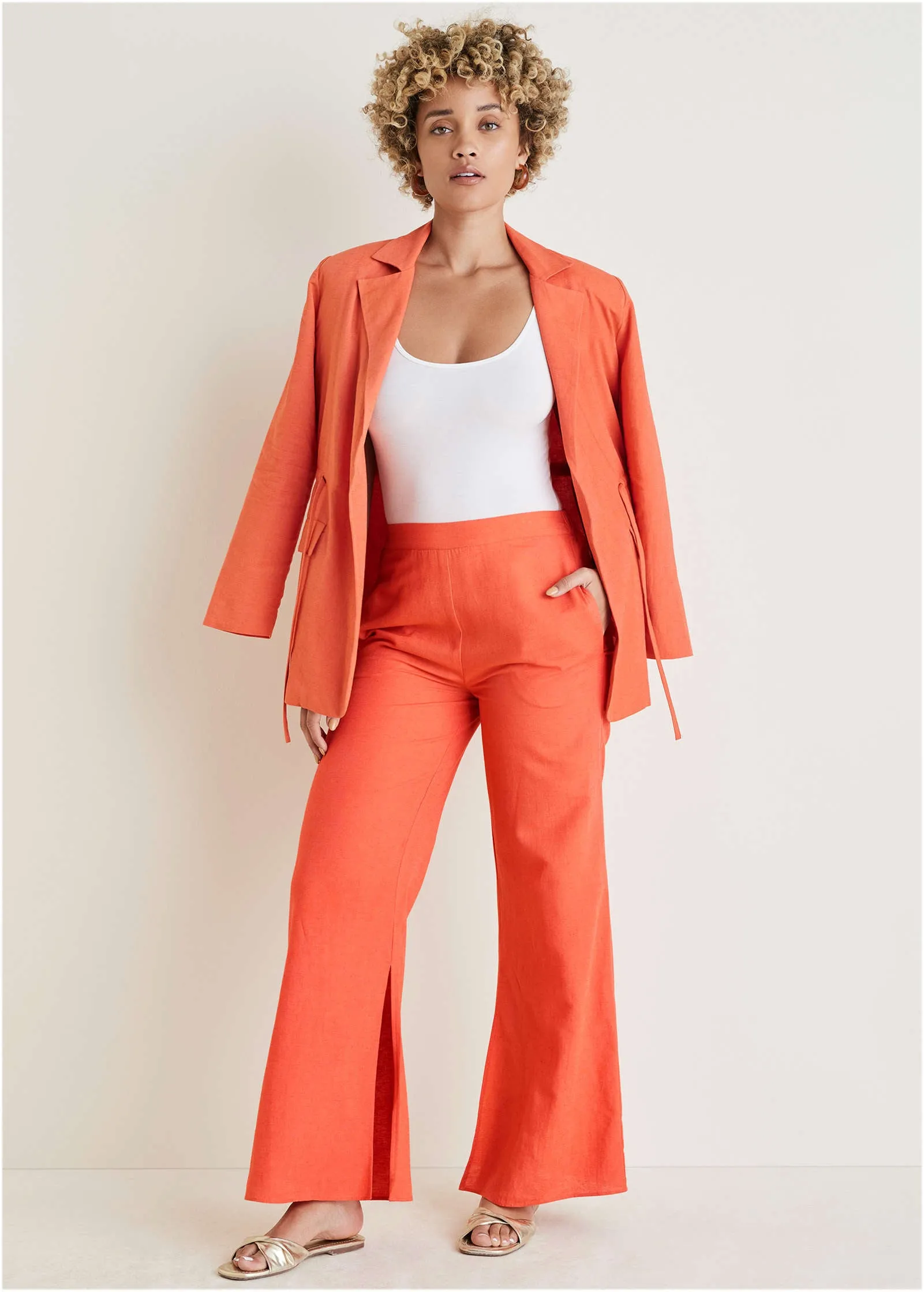 Linen Side Slit Pant - Burnt Orange sold by VENUS