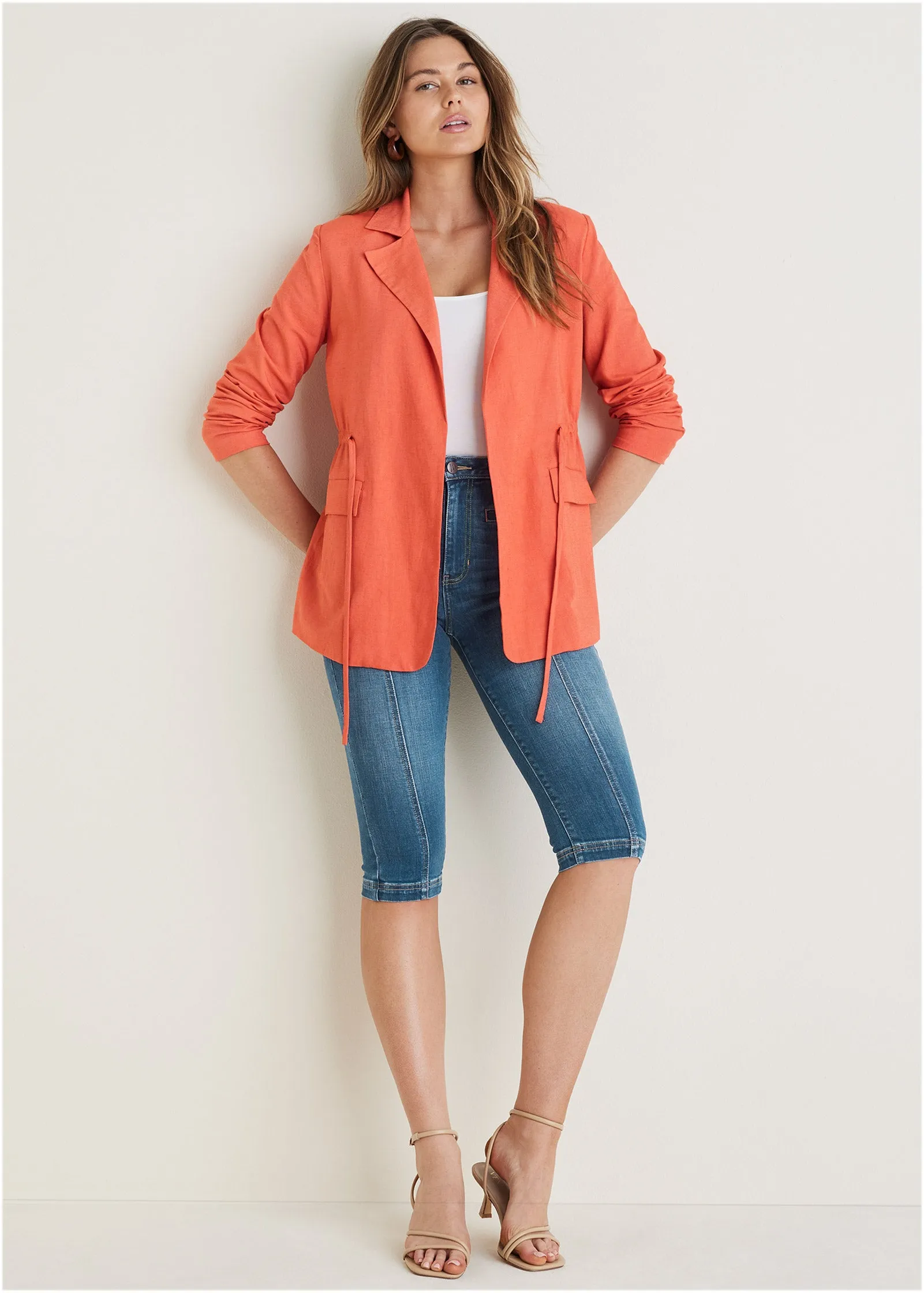 Linen Drawstring Blazer - Burnt Orange sold by VENUS product image thumbnail 3