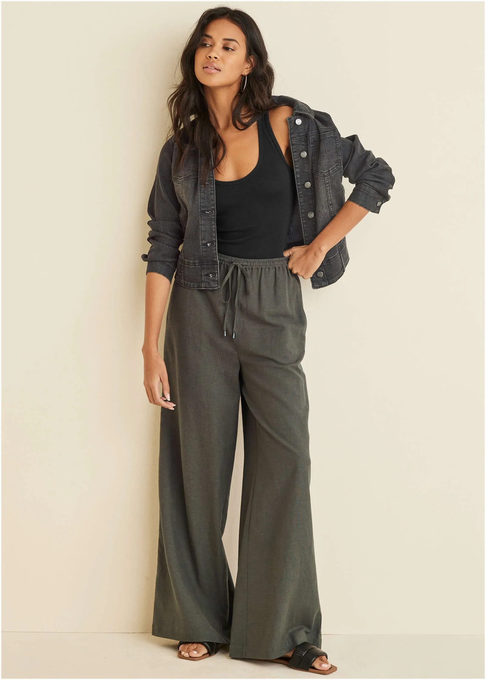 Linen Wide Leg Pant - Olive sold by VENUS