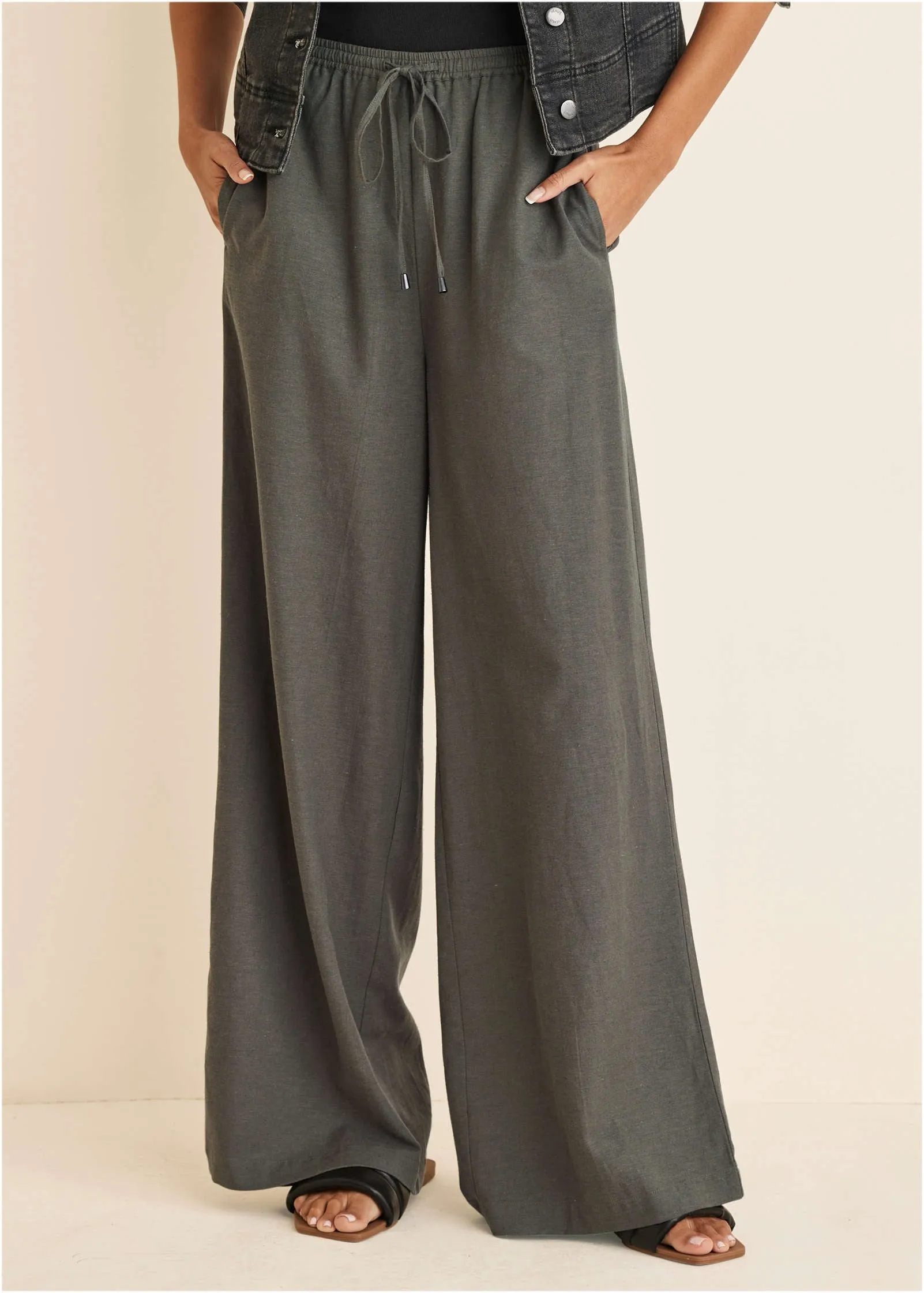 Linen Wide Leg Pant - Olive sold by VENUS product image thumbnail 3