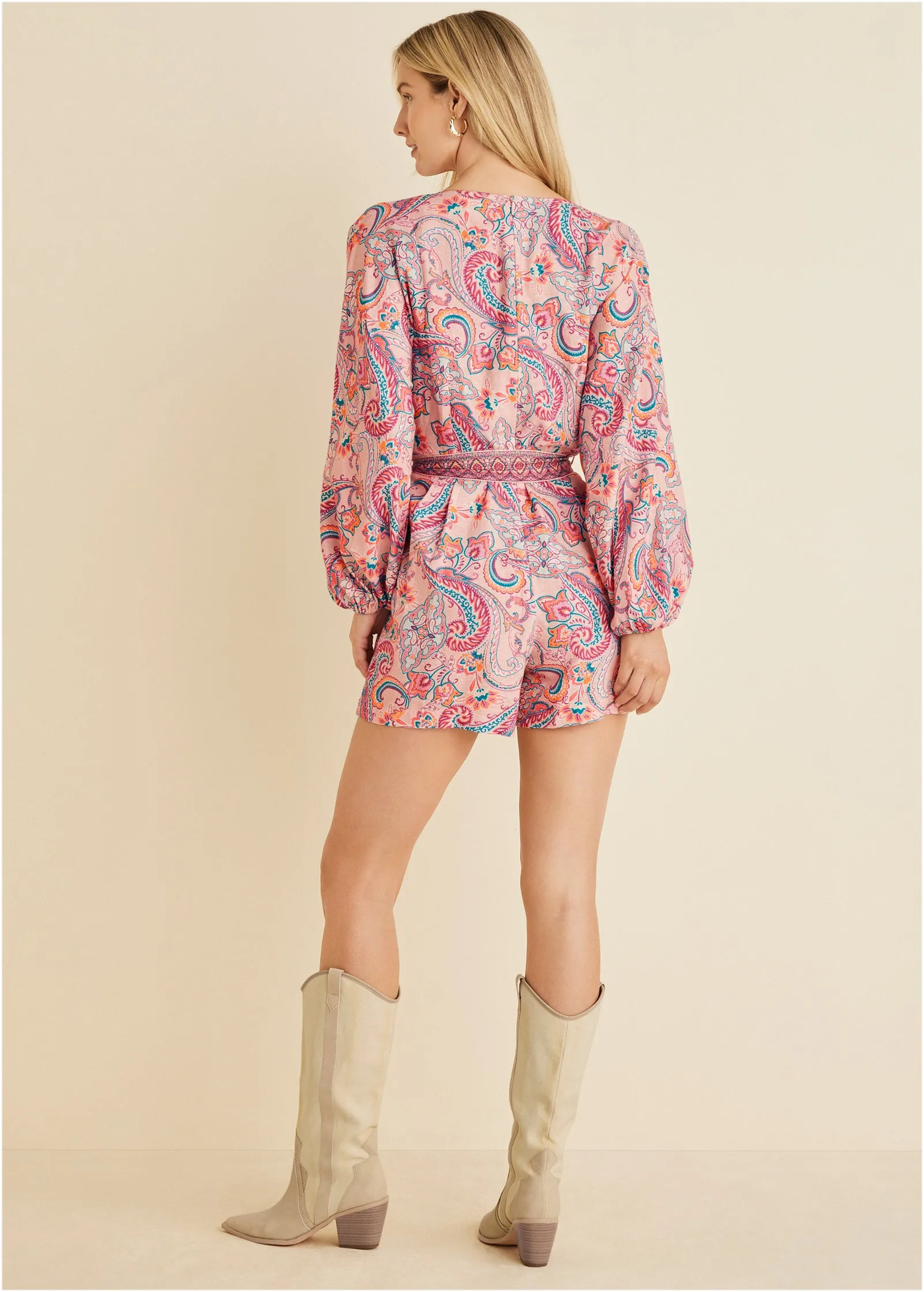 Linen Tie-Waist Romper - Venetian Paisley sold by VENUS product image thumbnail 3