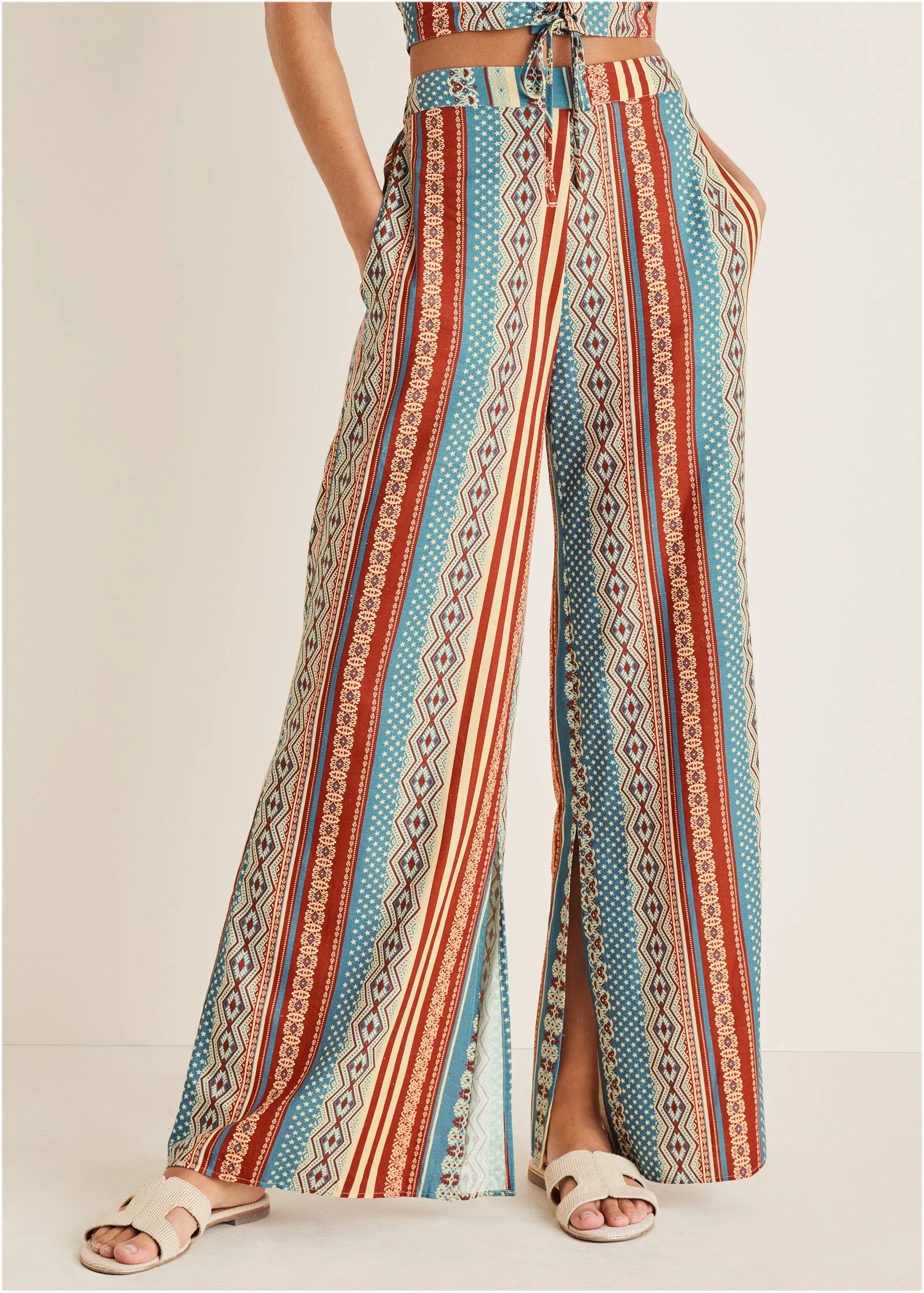 Linen Side Slit Pant - Summer Americana Stripe sold by VENUS product image thumbnail 2