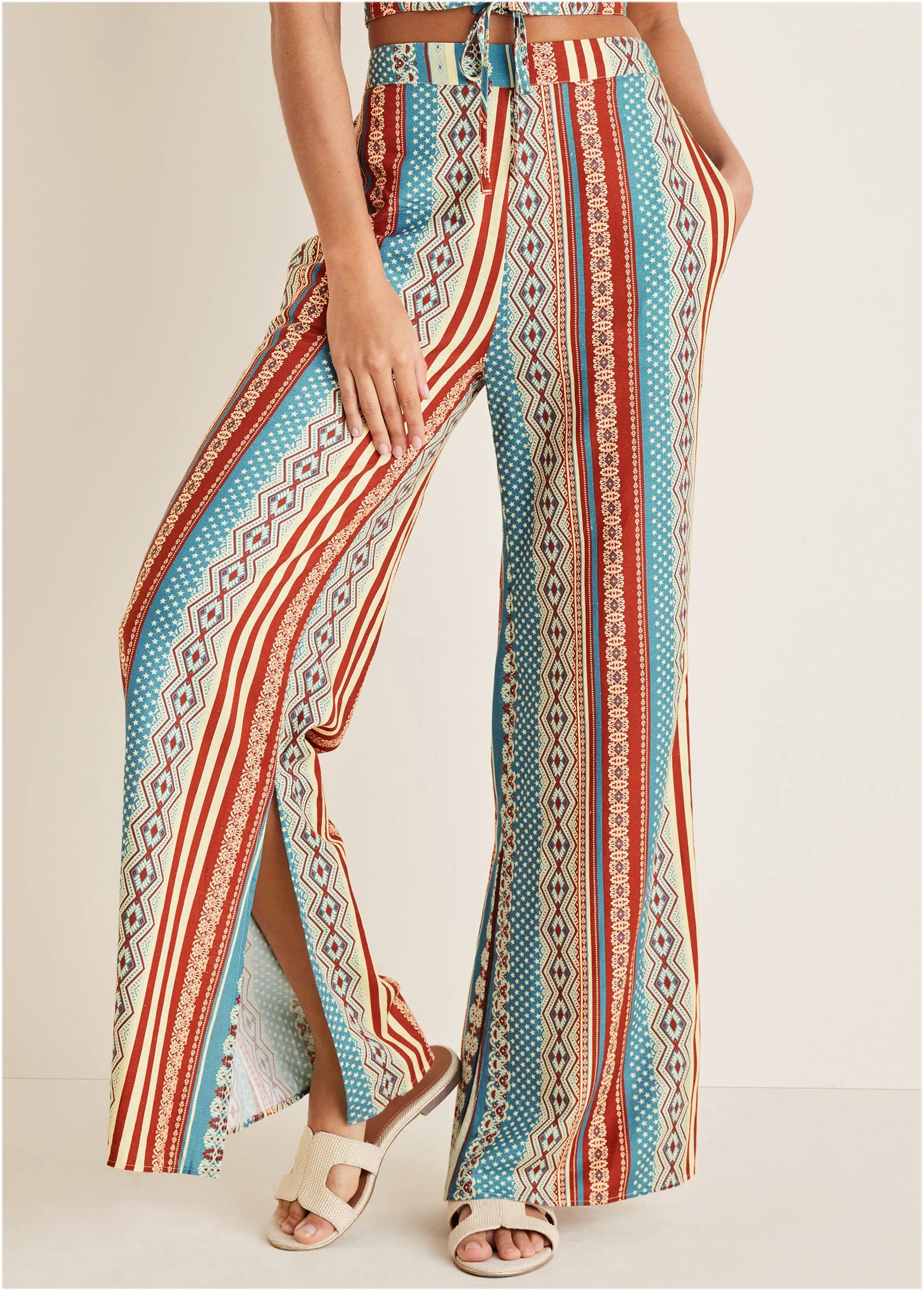 Linen Side Slit Pant - Summer Americana Stripe sold by VENUS product image thumbnail 4