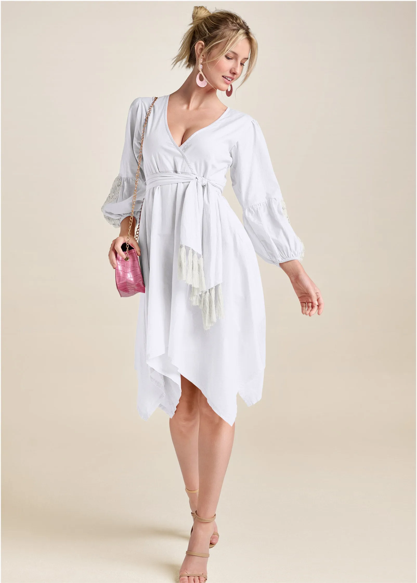 Handkerchief Hem Midi Dress - White sold by VENUS