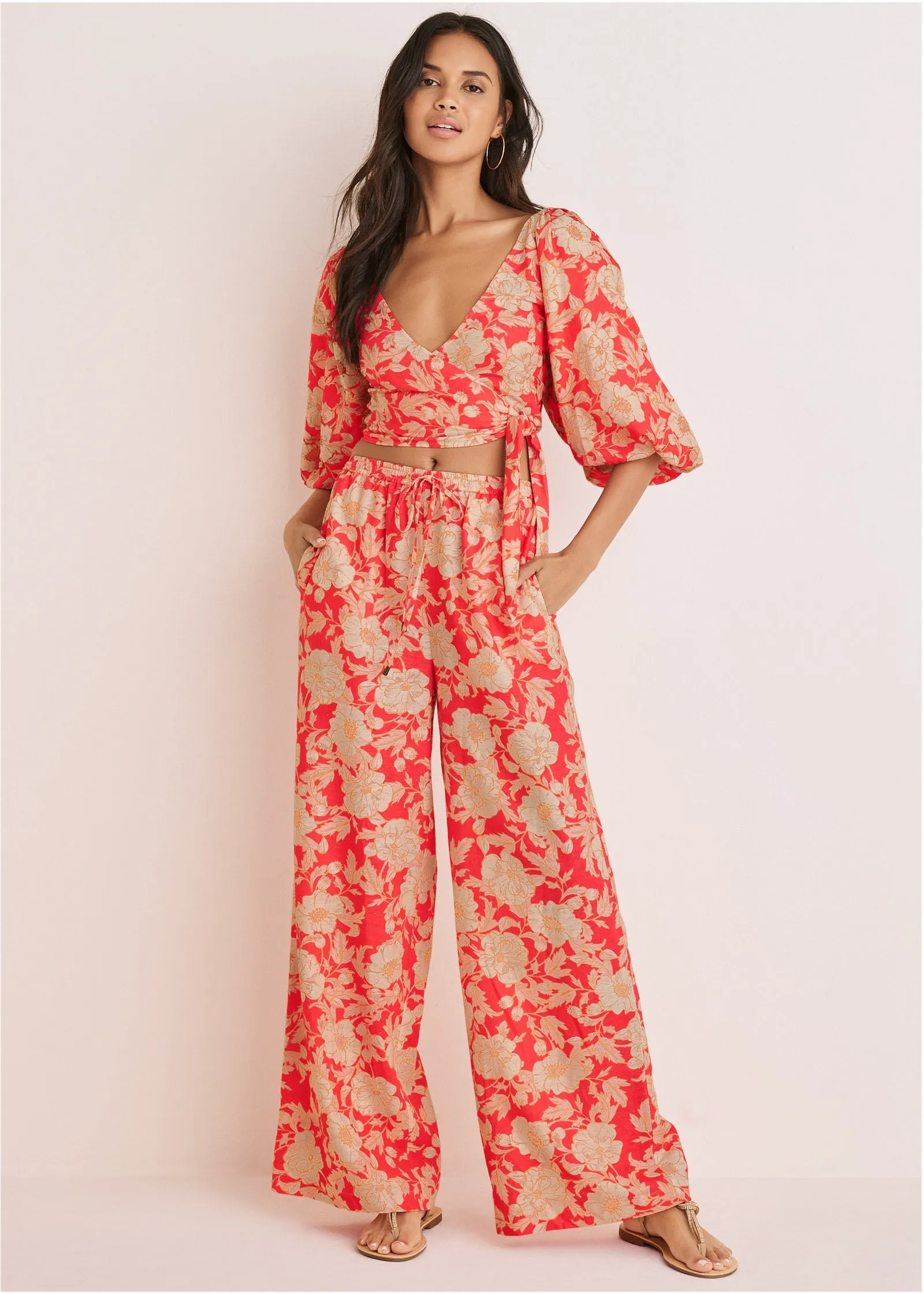 Linen Wide Leg Pants - Venetian Floral sold by VENUS