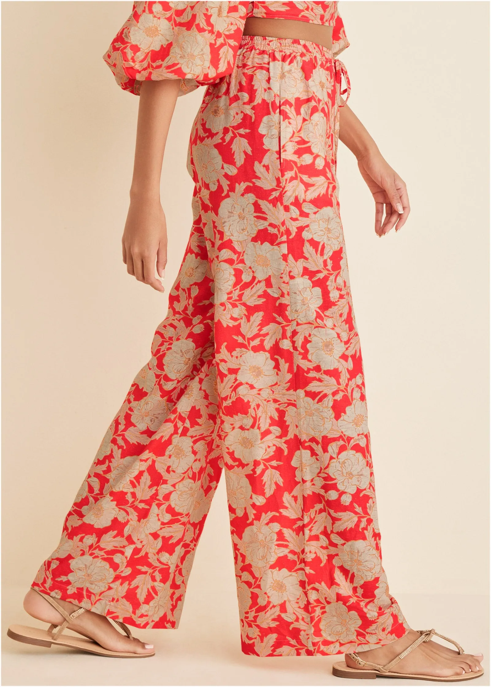 Linen Wide Leg Pants - Venetian Floral sold by VENUS product image thumbnail 4
