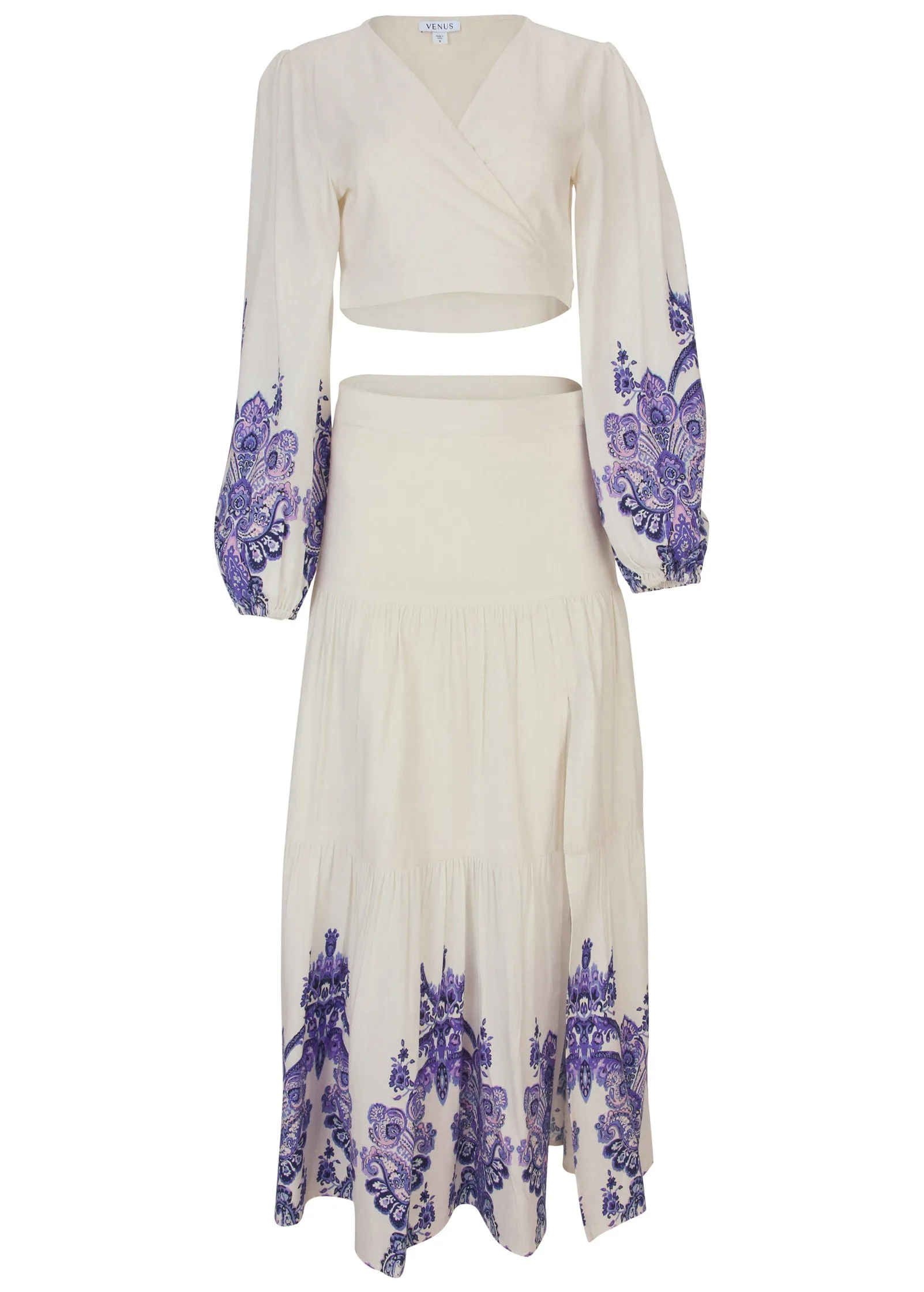 Printed Linen Two-Piece Set - Purple Paisley Border sold by VENUS product image thumbnail 4