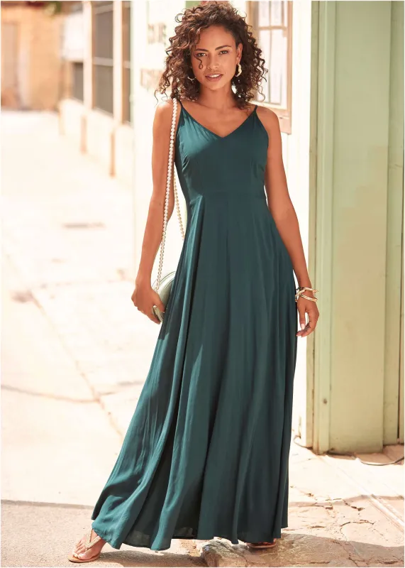 Tie Back Maxi Dress - Dark Green sold by VENUS