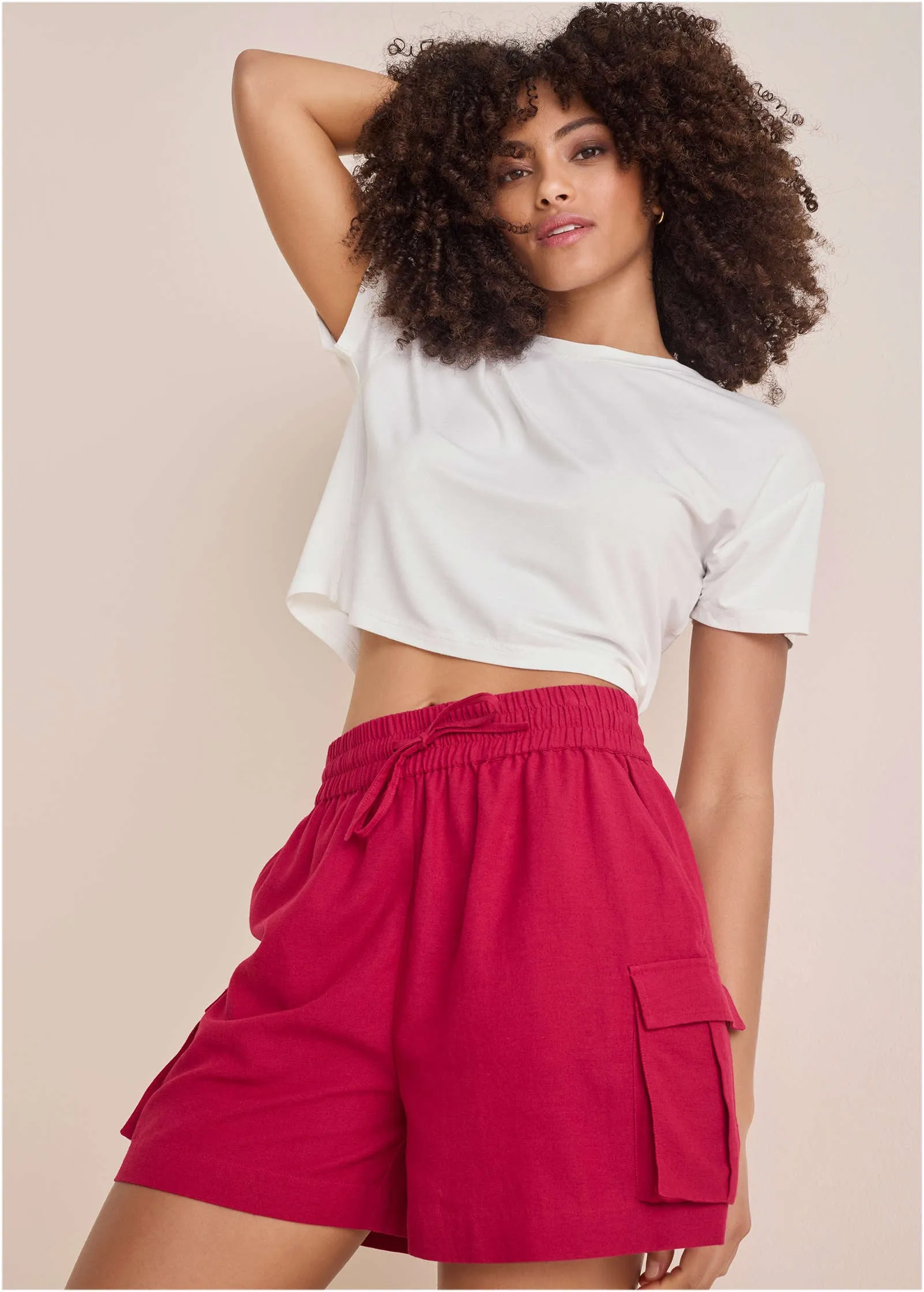 Linen Cargo Short - Granita sold by VENUS