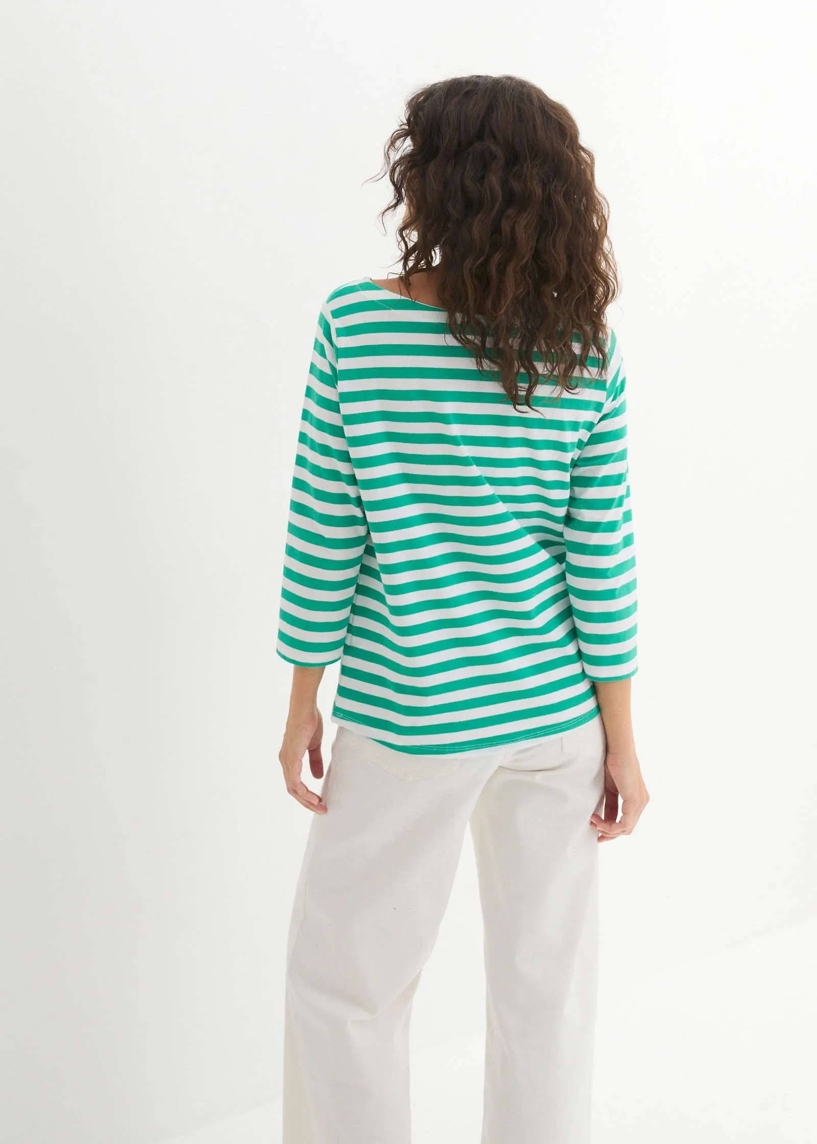Boat Neck Striped Top - White & Jade sold by VENUS product image thumbnail 3