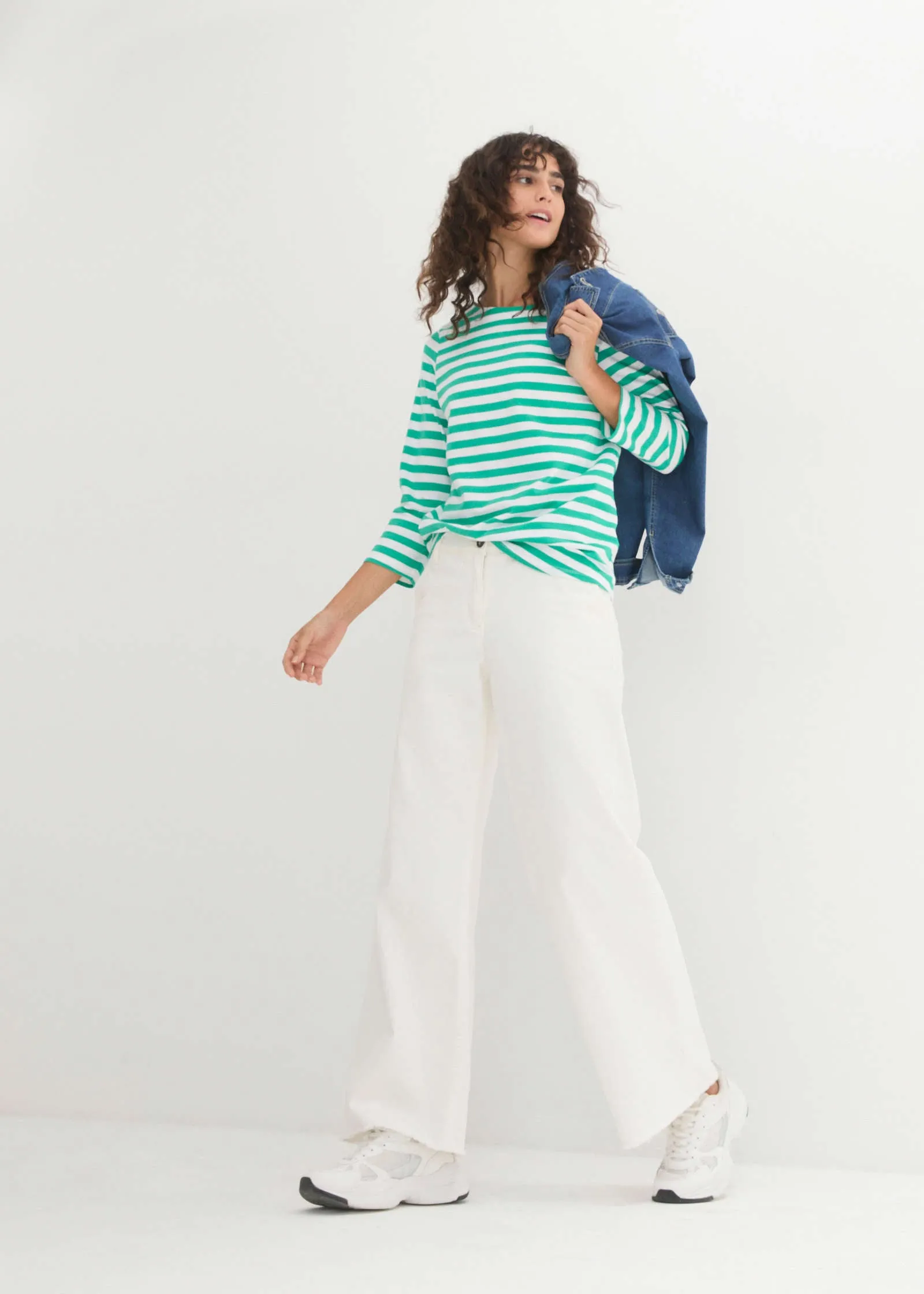 Boat Neck Striped Top - White & Jade sold by VENUS product image thumbnail 2