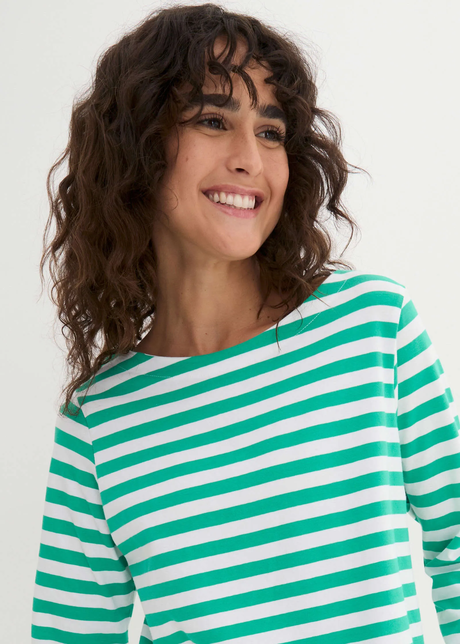 Boat Neck Striped Top - White & Jade sold by VENUS product image thumbnail 4
