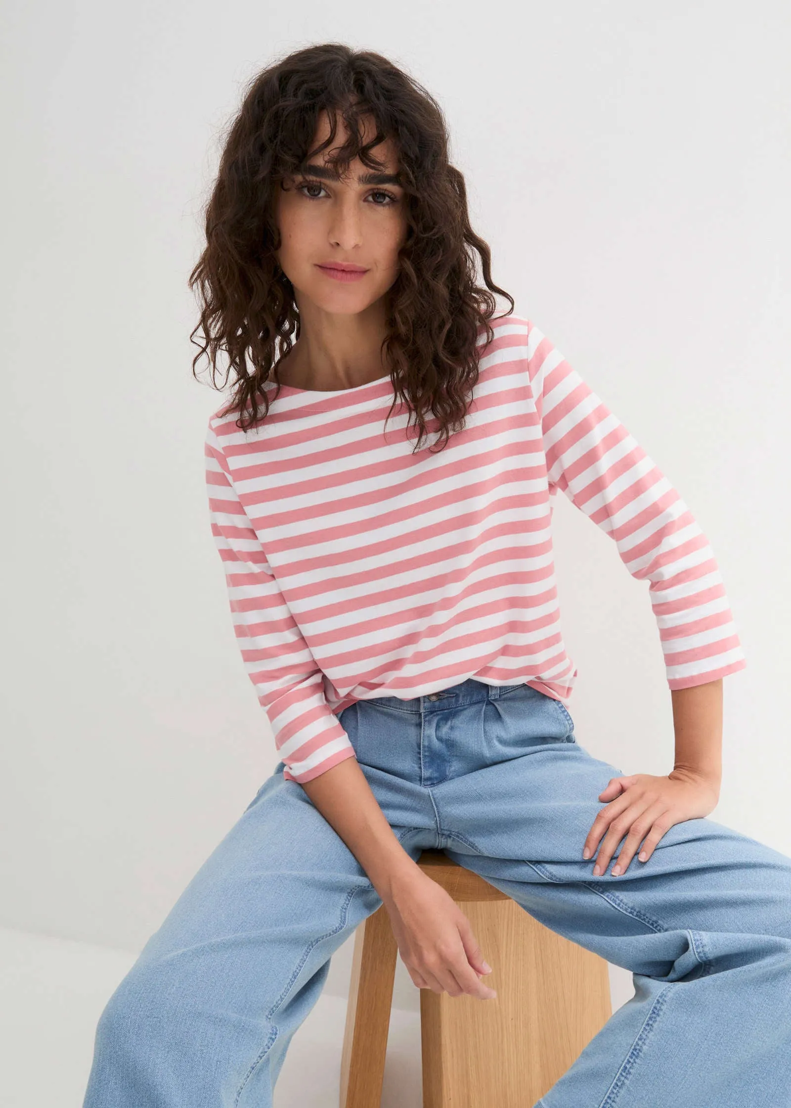 Boat Neck Striped Top - Pale Pink & White sold by VENUS