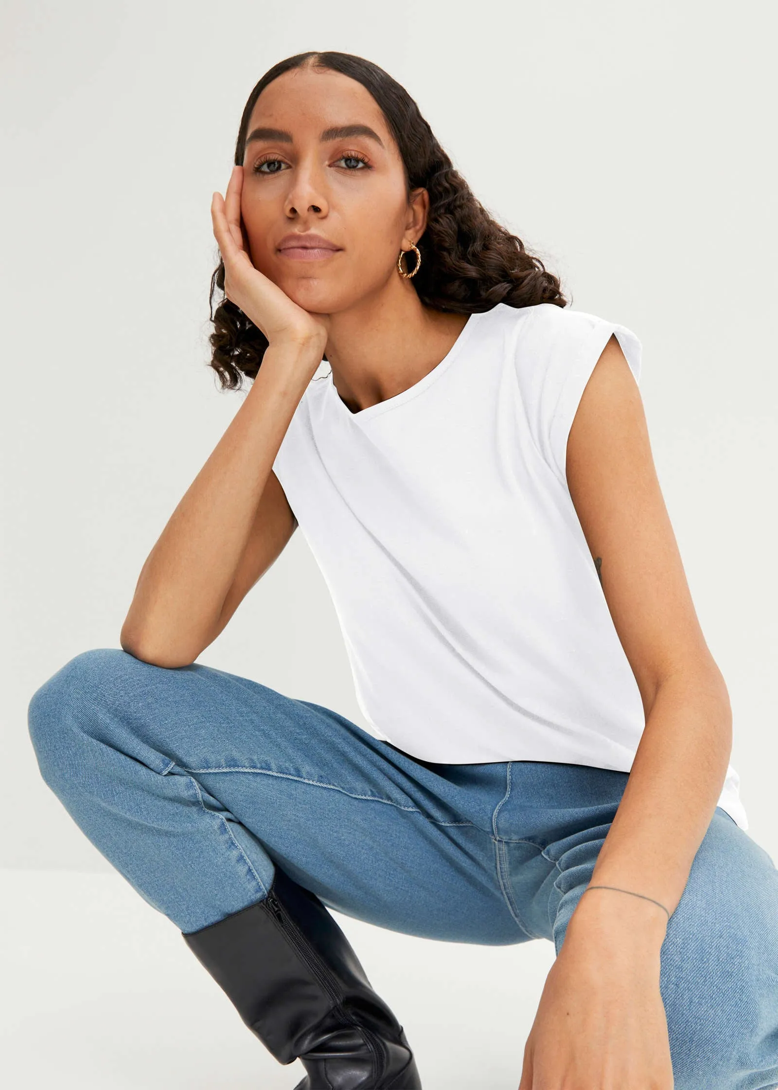 Short Sleeve Boxy Top - White sold by VENUS