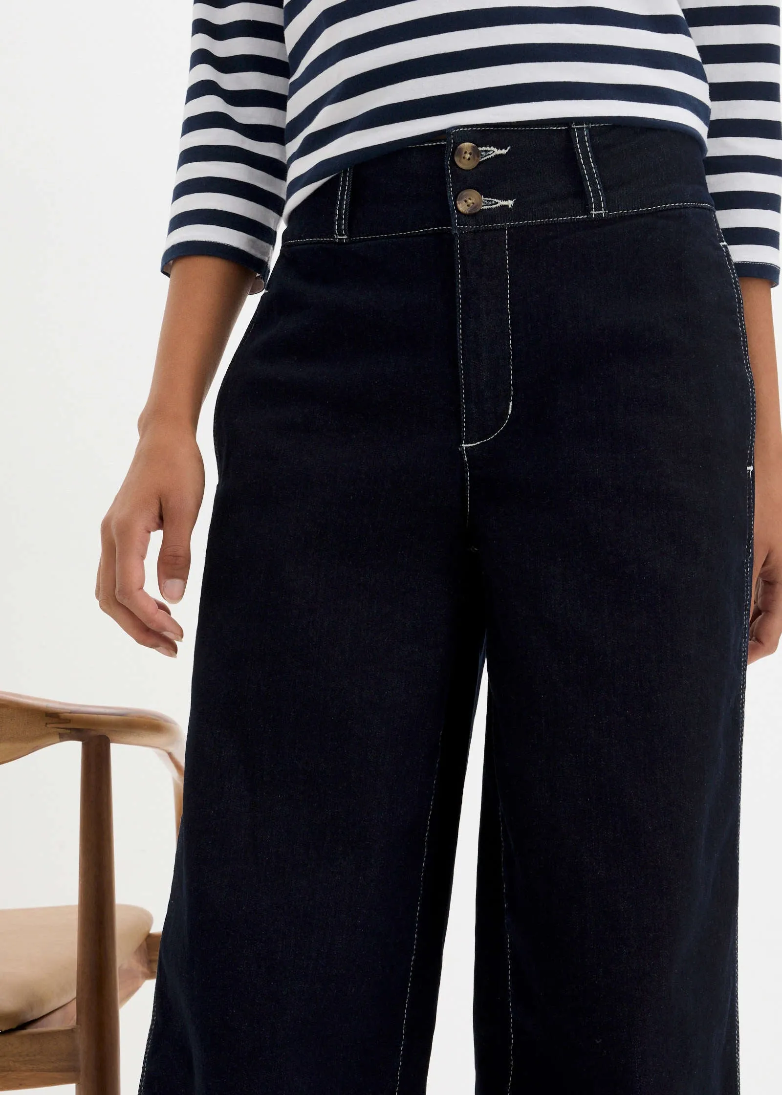 Boat Neck Striped Top - White & Navy Stripe sold by VENUS product image thumbnail 3