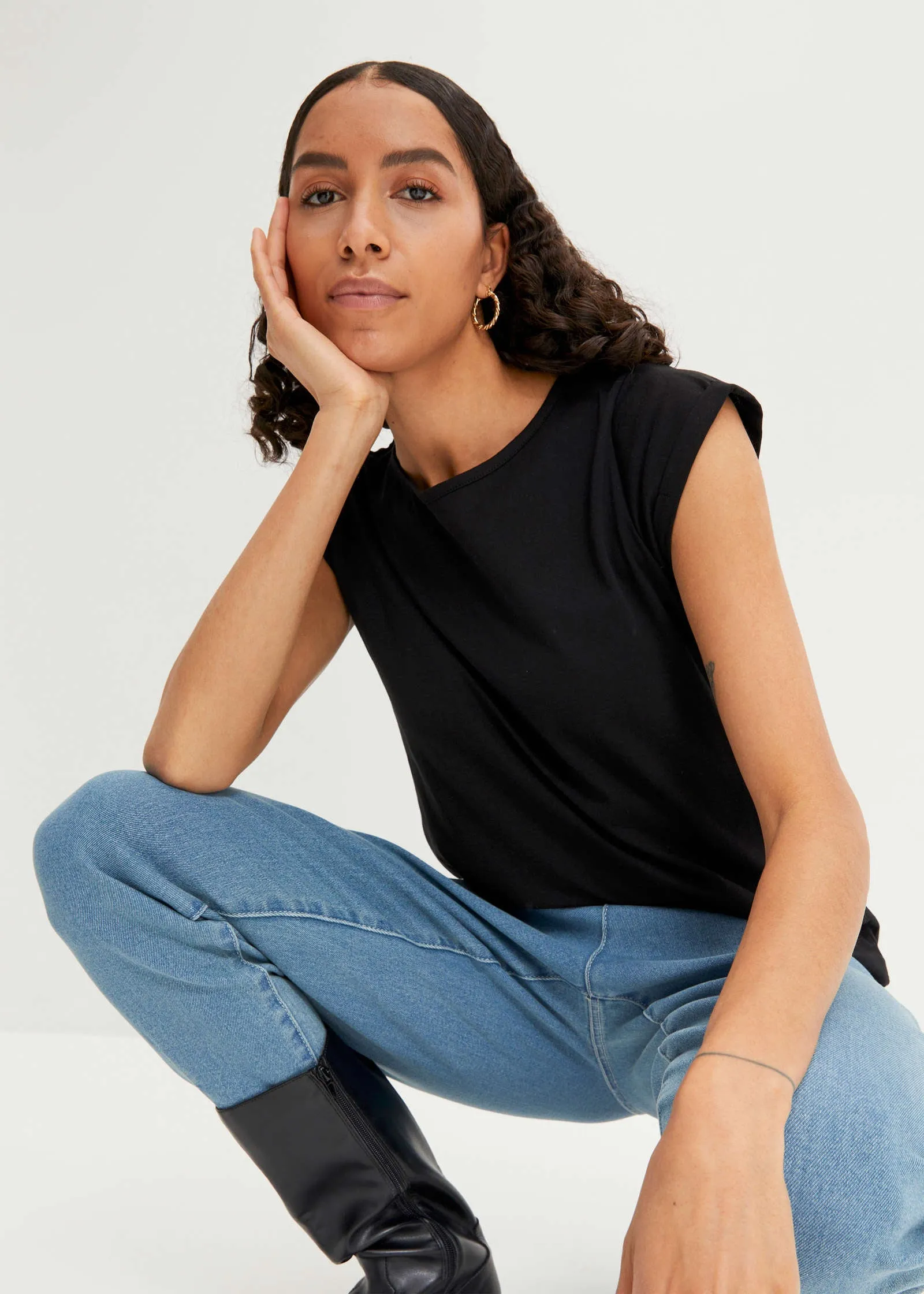 Short Sleeve Boxy Top - Black sold by VENUS