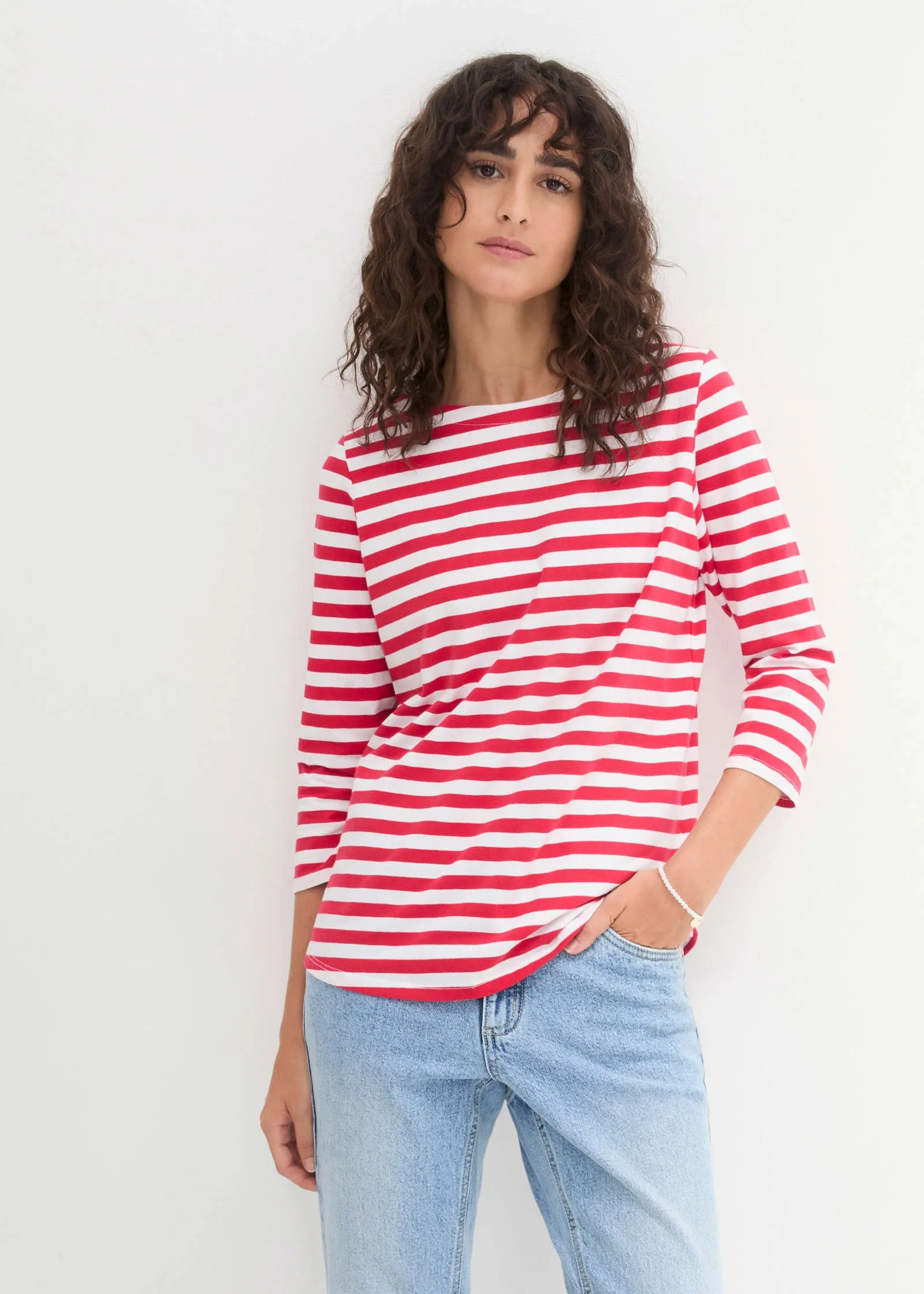 Boat Neck Striped Top - Red & White Stripe sold by VENUS