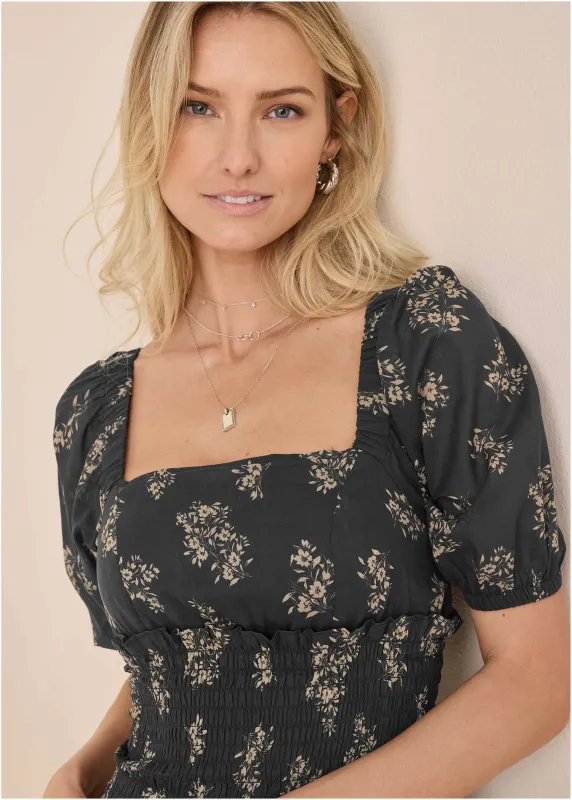 Cotton Voile Mini Dress - Tossed Wildflowers sold by VENUS