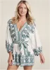 Linen Tie-Waist Romper - White Multi sold by VENUS