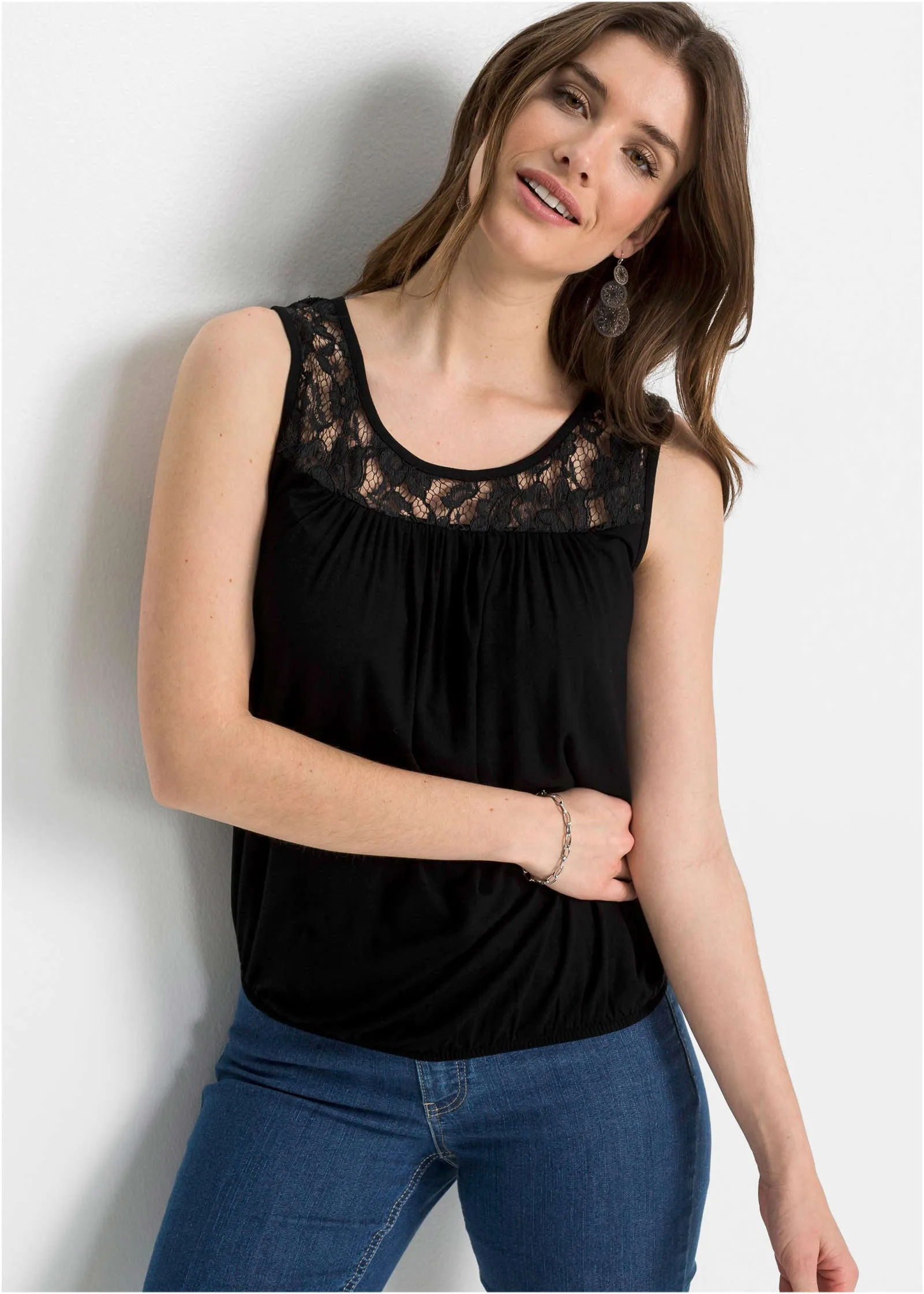 Lace Yoke Top - Black sold by VENUS