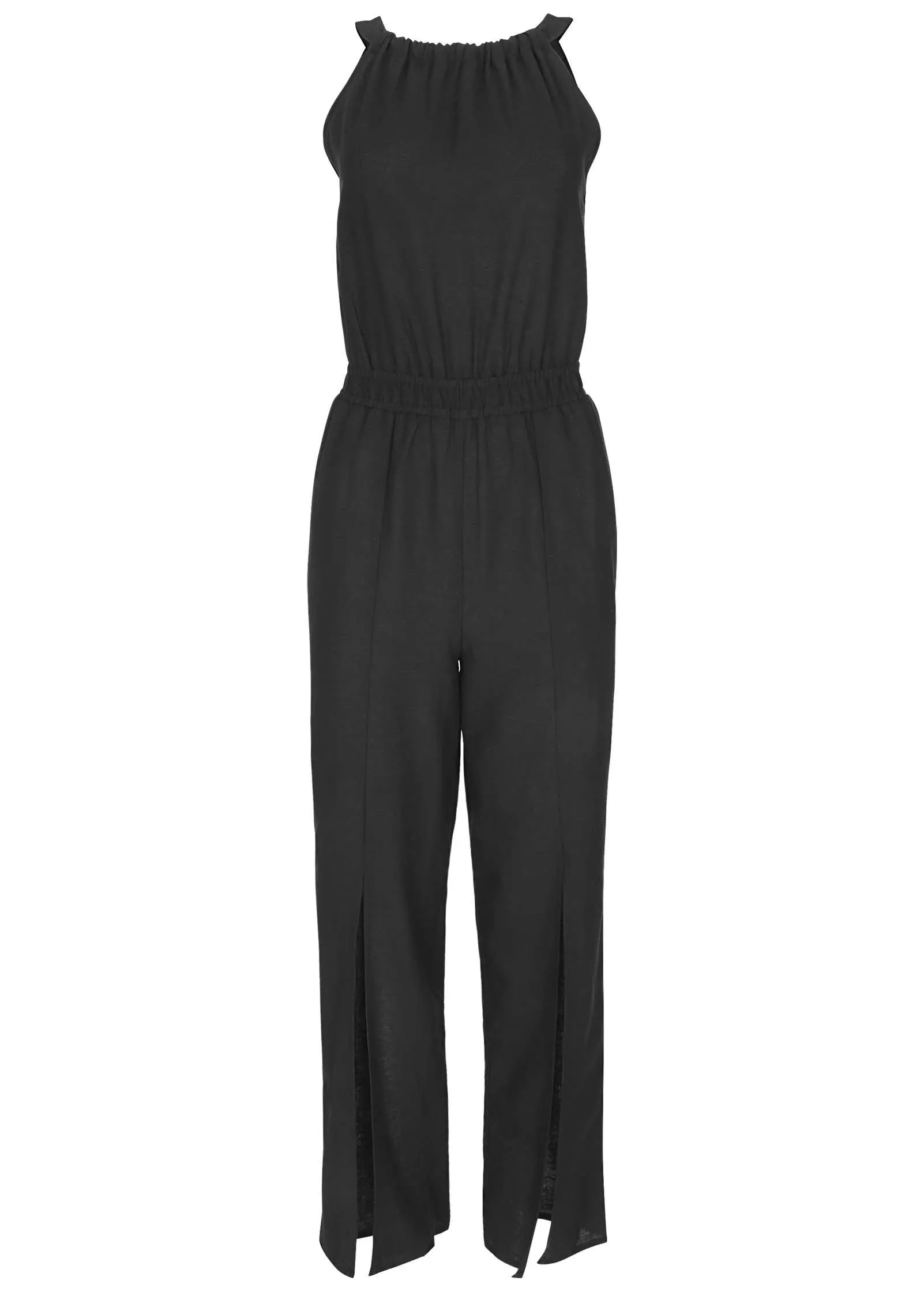 Linen Front Slit Jumpsuit - Black sold by VENUS product image thumbnail 2