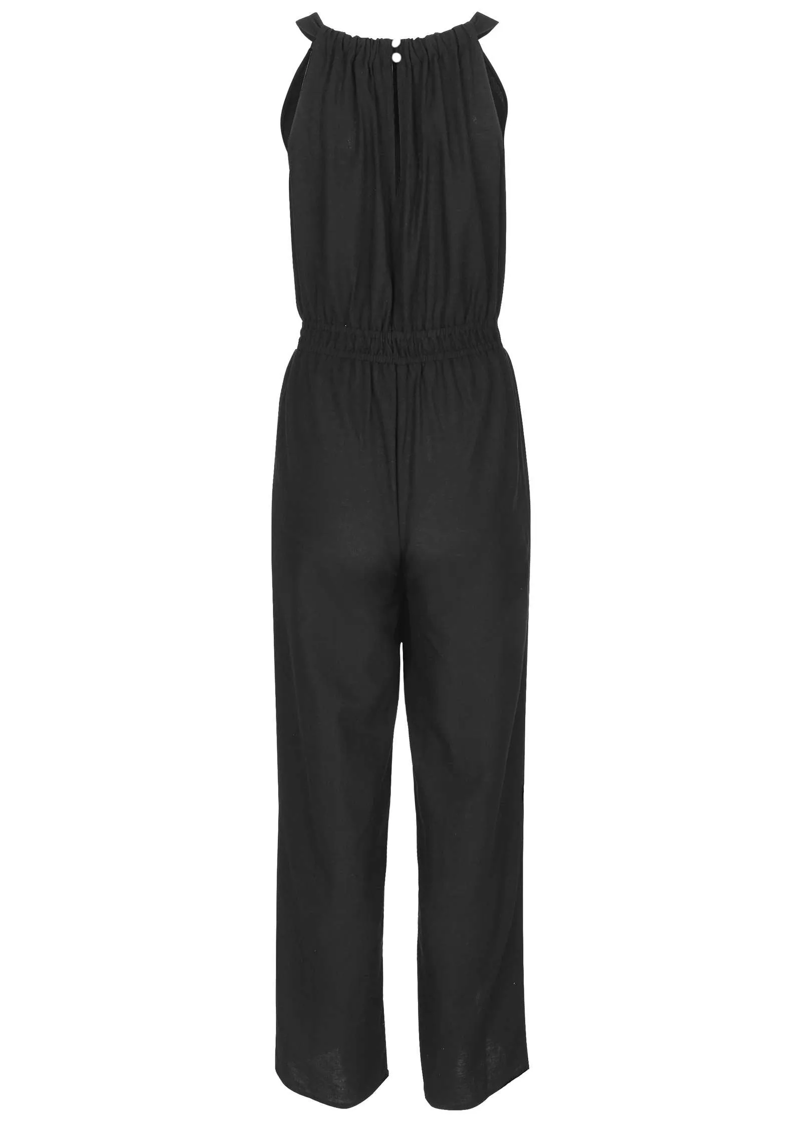 Linen Front Slit Jumpsuit - Black sold by VENUS product image thumbnail 3