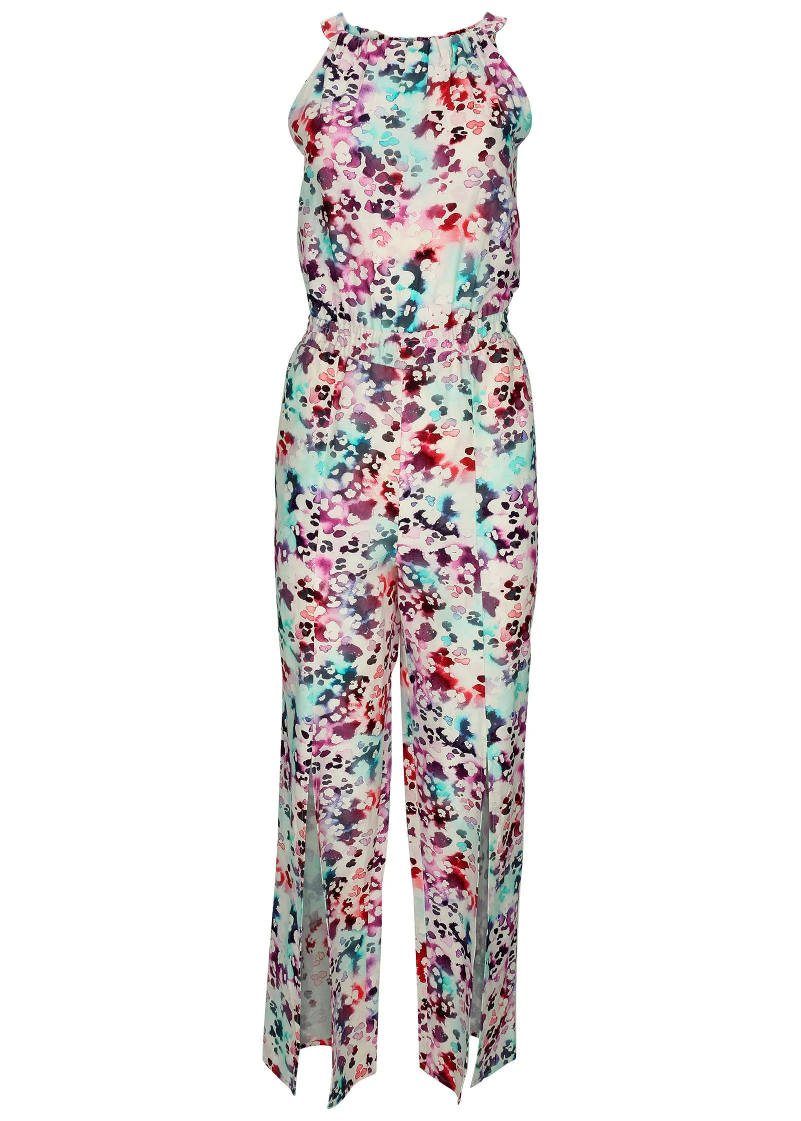 Linen Front Slit Jumpsuit - Gouache Leopard Multi sold by VENUS product image thumbnail 4