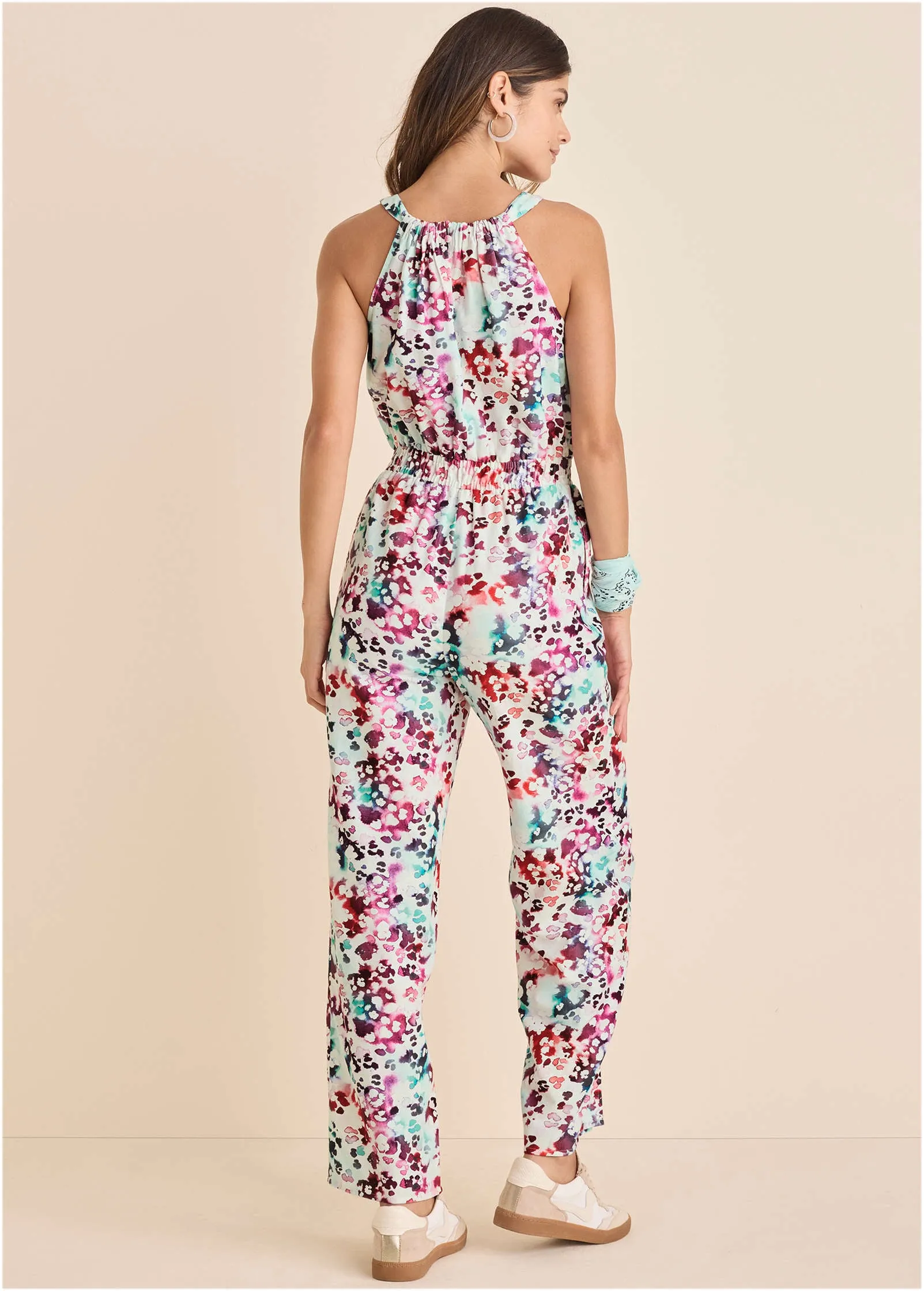 Linen Front Slit Jumpsuit - Gouache Leopard Multi sold by VENUS product image thumbnail 2