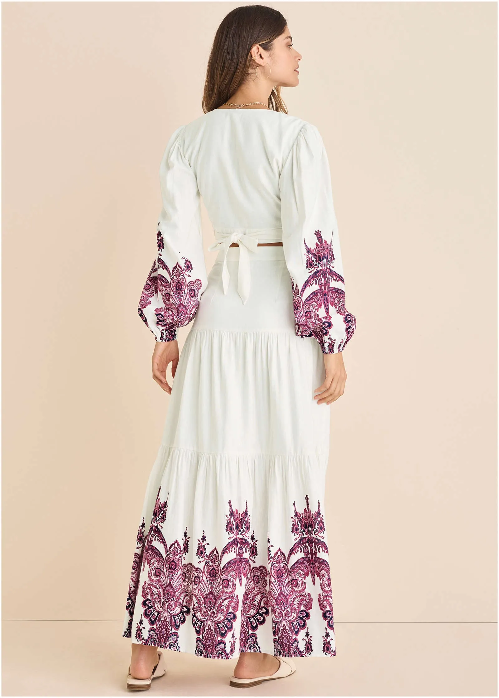 Printed Linen Two-Piece Set - Pink Boho Paisley Border sold by VENUS product image thumbnail 2