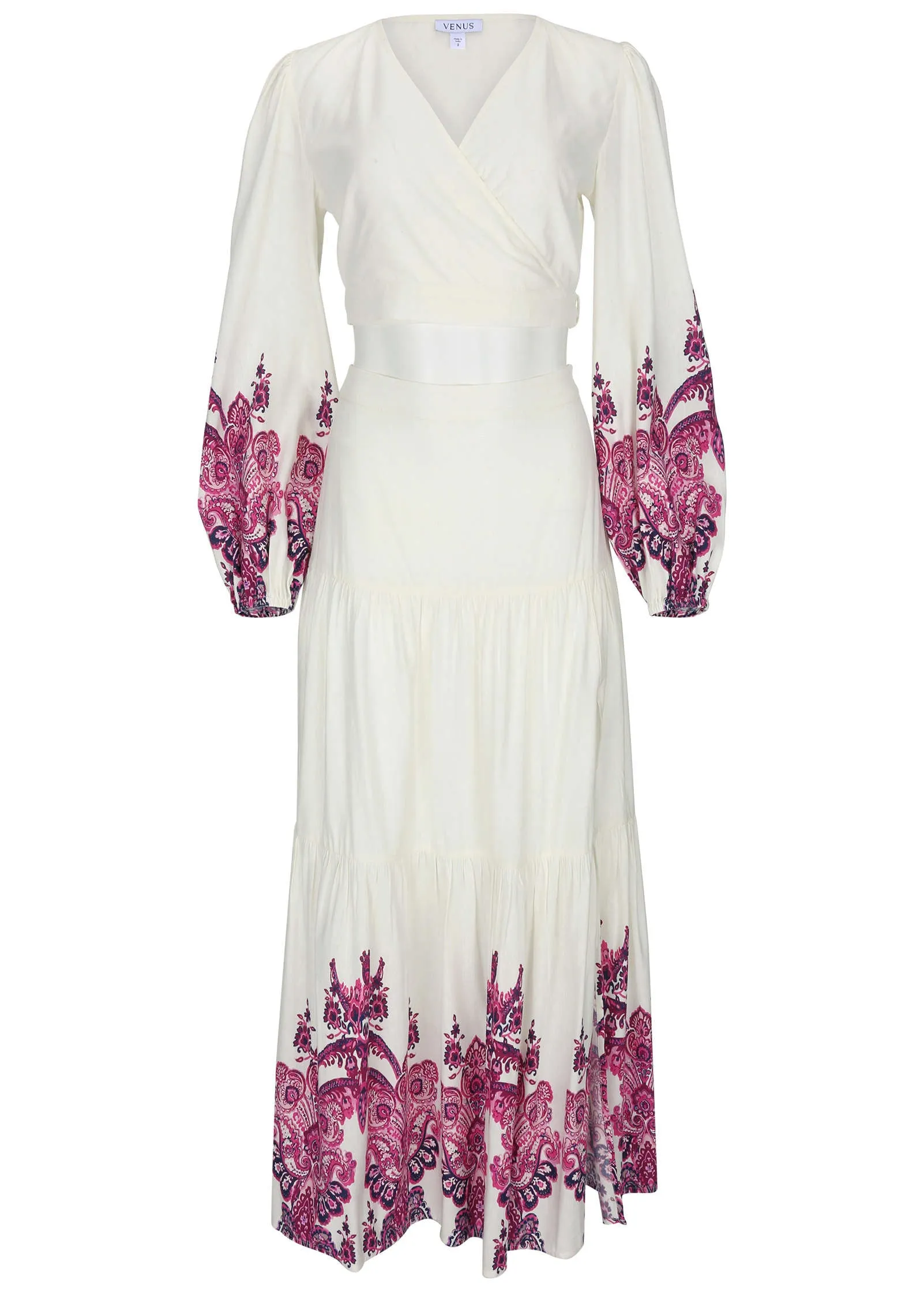 Printed Linen Two-Piece Set - Pink Boho Paisley Border sold by VENUS product image thumbnail 3