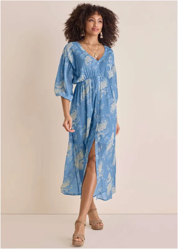 Button Down Maxi Dress - Blue sold by VENUS